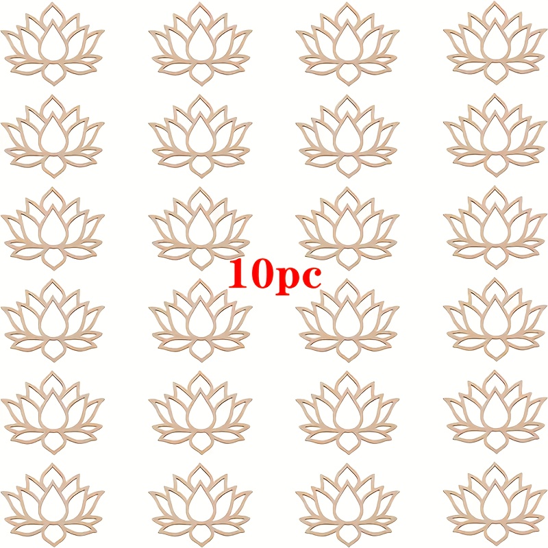Image of 10 Wooden Hollowed-out Lotus-shaped Pieces For Diy Painting And Doodling Crafts, Wooden Hanging Ornaments And Decorations For Festivals, Weddings, Family Parties, And Birthdays
