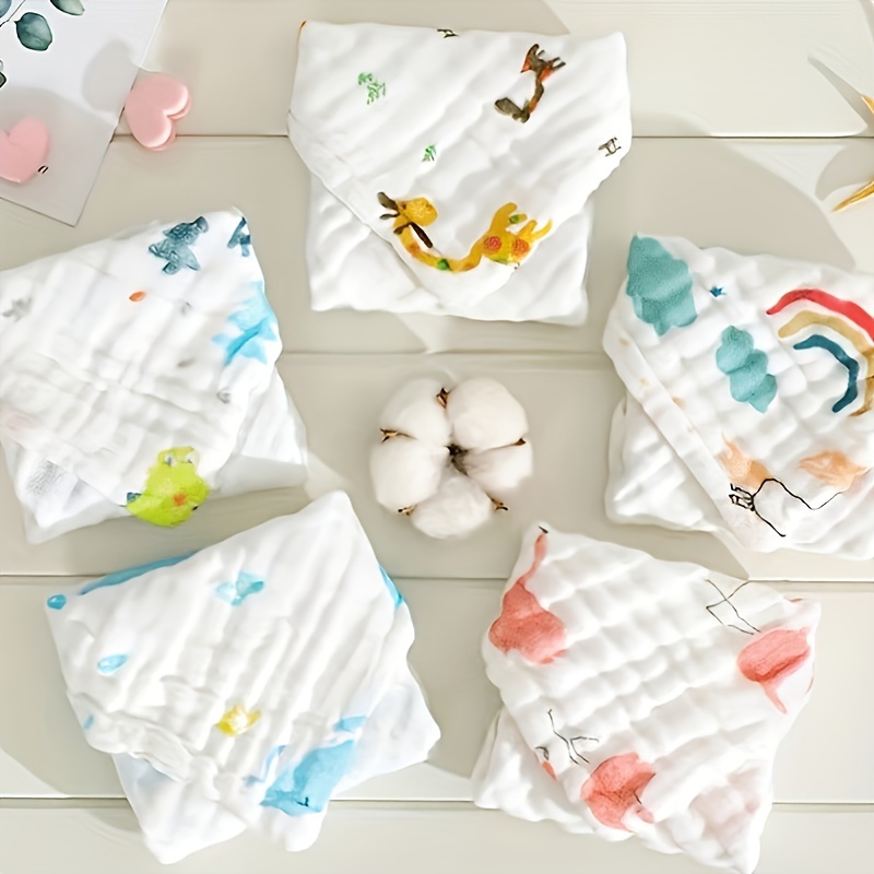 10 pack 25x25cm cotton baby burp cloths quick absorbent multilayer printed muslin towels random pattern white for   use infant bath towel washable details 2