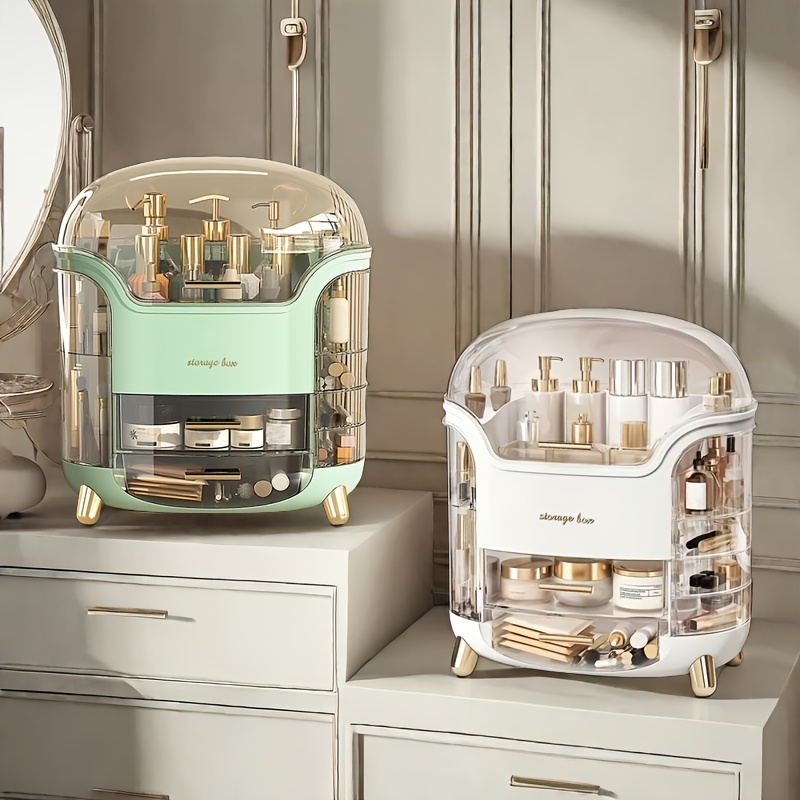 large capacity plastic cosmetic organizer with drawers & compartments - elegant pastel mint   portable makeup storage box, golden-  hardware, durable lightweight design for bathroom, vanity, bedroom - jewelry & accessory organizer, no power needed Product details 3