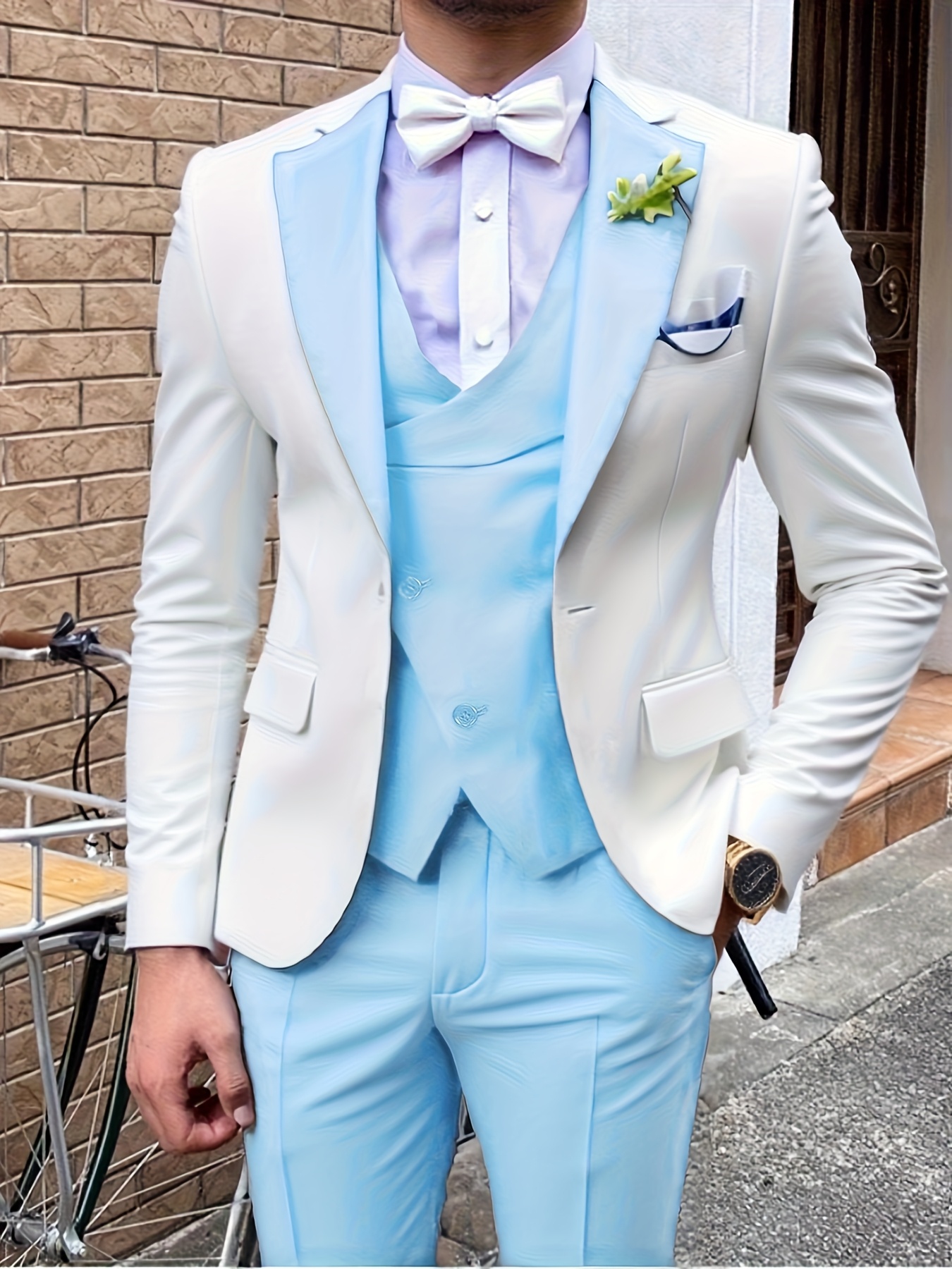 Conjunto de Fato Masculino 3pcs – Casaco, Colete e Calças para Festa, Baile, Casamento