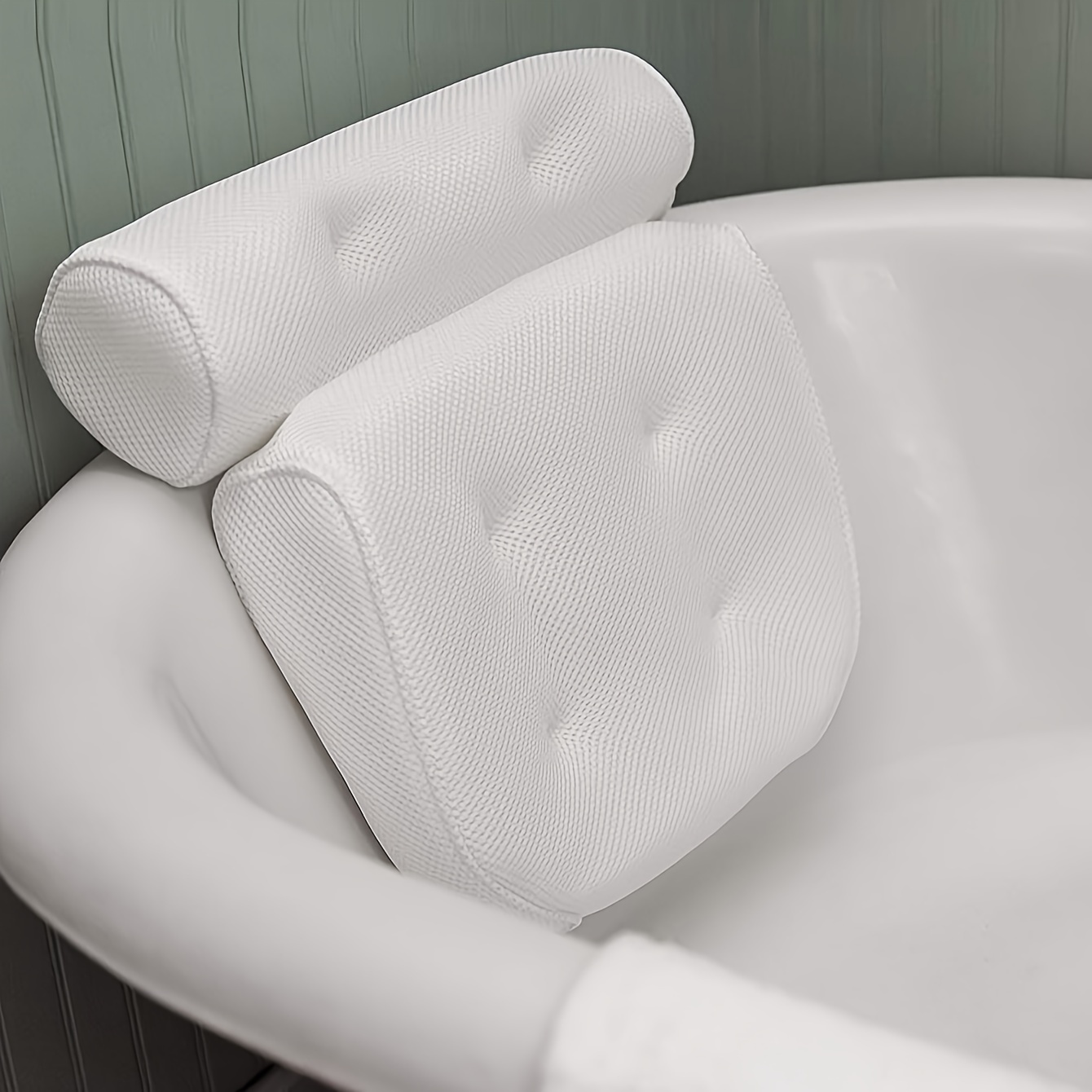 

Luxury Spa Bathtub Headrest Pillow With Suction Cups - Non-slip, Polyester Fiber For Neck & Back Support In Home Bathrooms