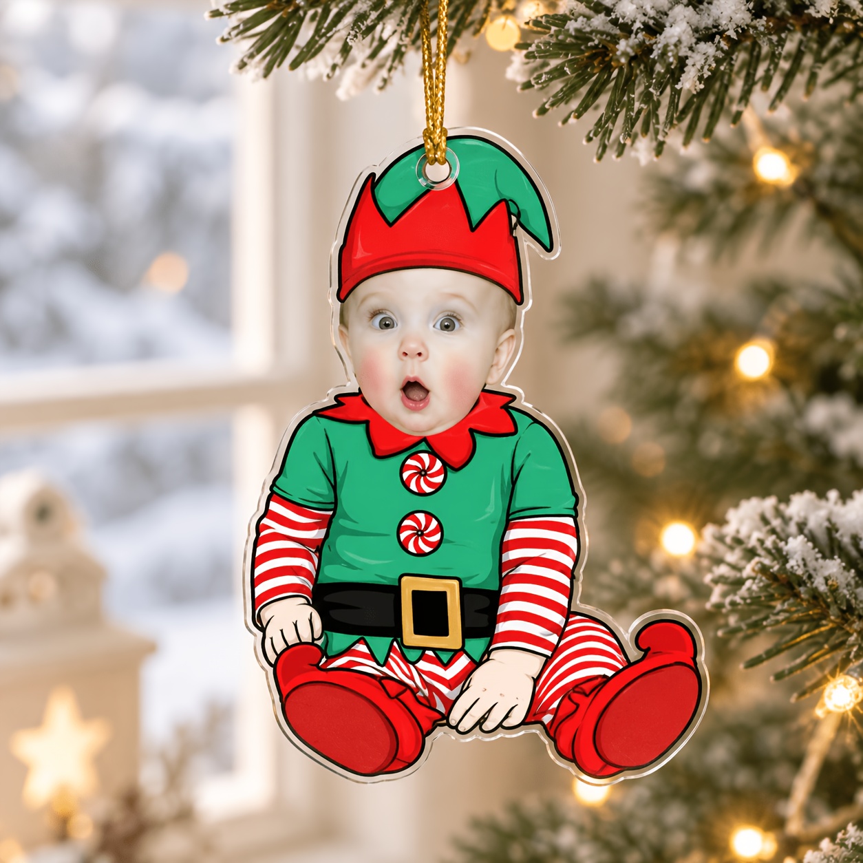 TEMU 1pc Personalized Baby Photo Christmas Decorations, Custom Acrylic Snowman Reindeer Santa Claus And Elf Ornaments, Christmas Tree Family Keepsake