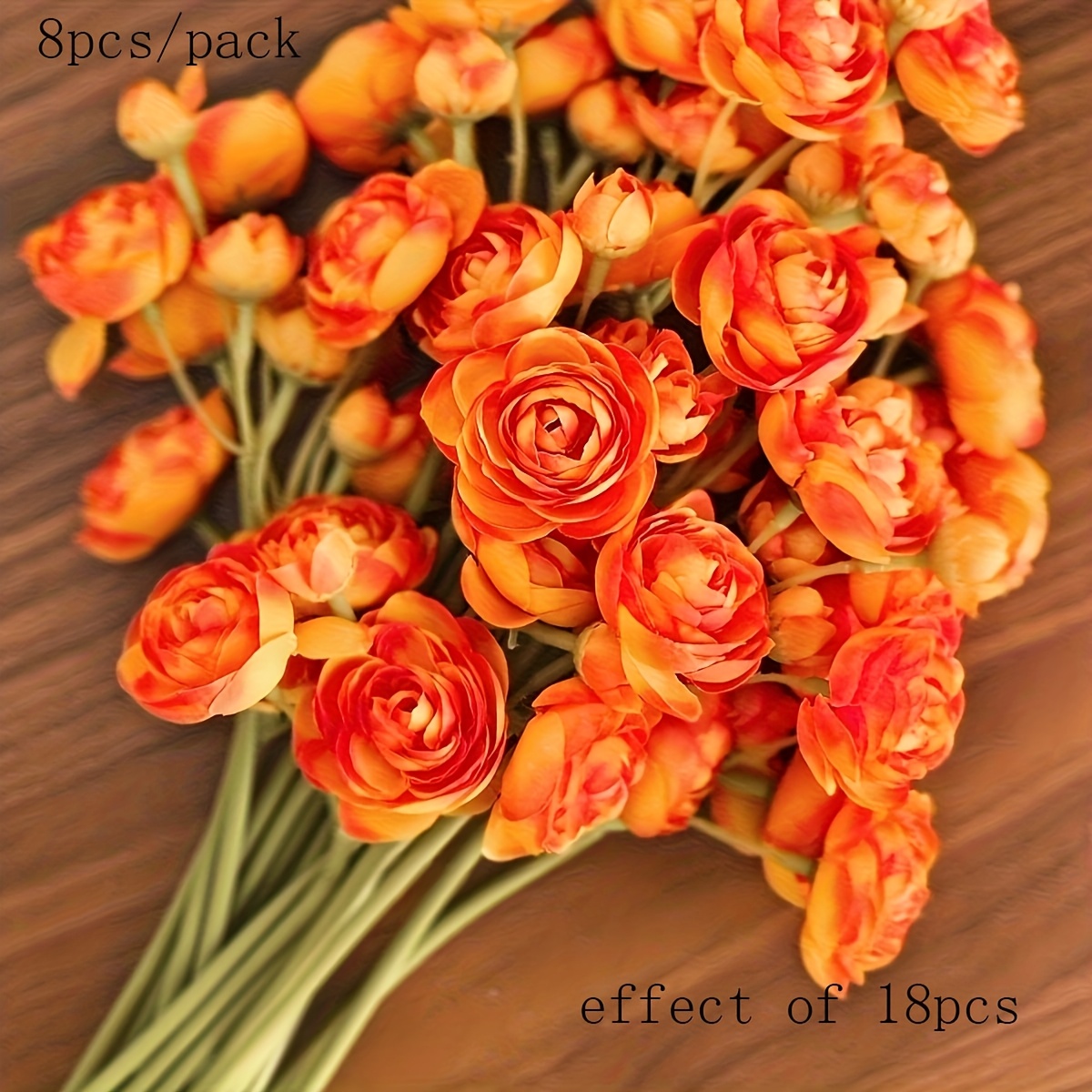 Image of 8pcs/pack Ranunculus Artificial Flowers Orange Flowers Faux Bouquet For Wedding Engagement Centerpieces Arrangements Bridal Shower Decorations Home Decor