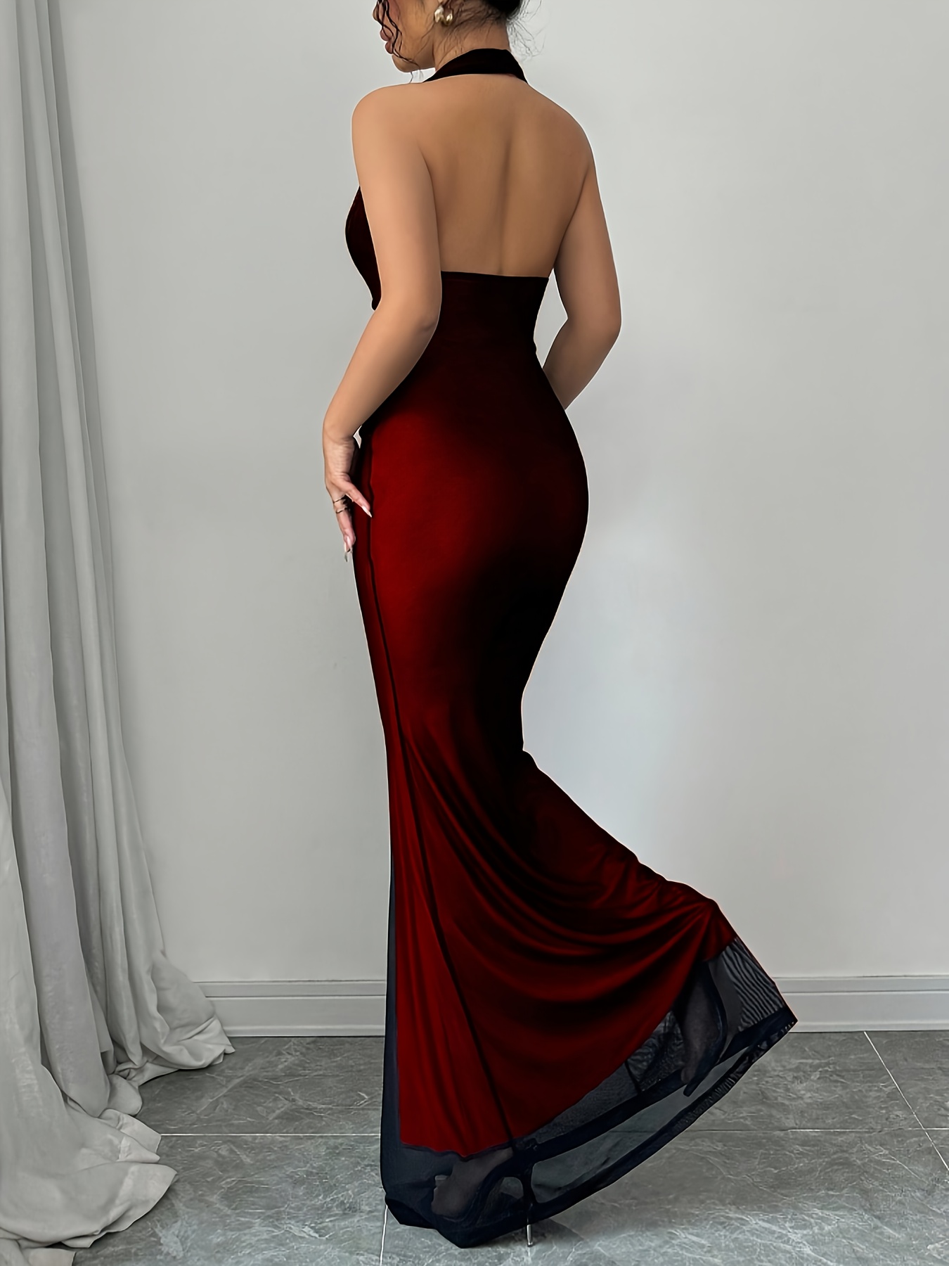 what colour shoes go with a grey dress Halter Neck Crepe Mermaid Dress – shopaleena main image 0