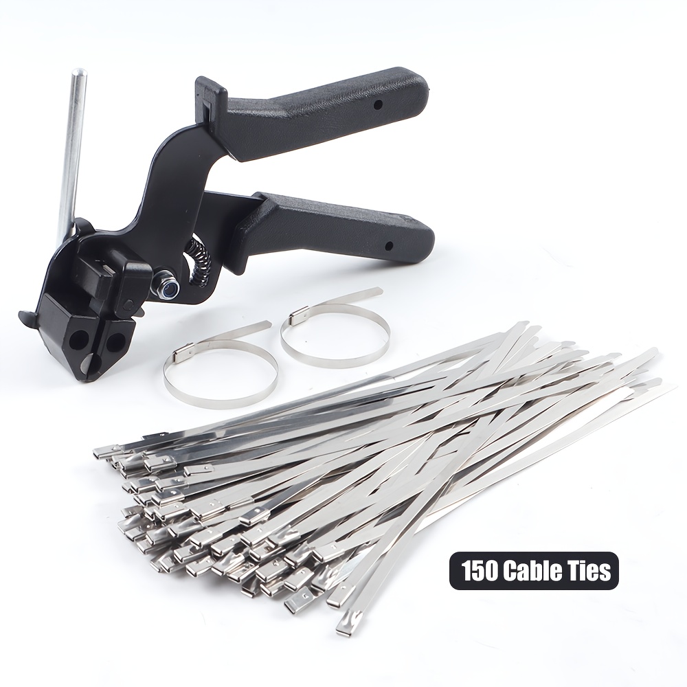 1 set stainless steel cable tie pliers   with 150 metal cable ties precise tightening and easy cutting heavy duty metal cable tie tool kit special tools for fastening and cutting stainless steel cable ties portable manual tool