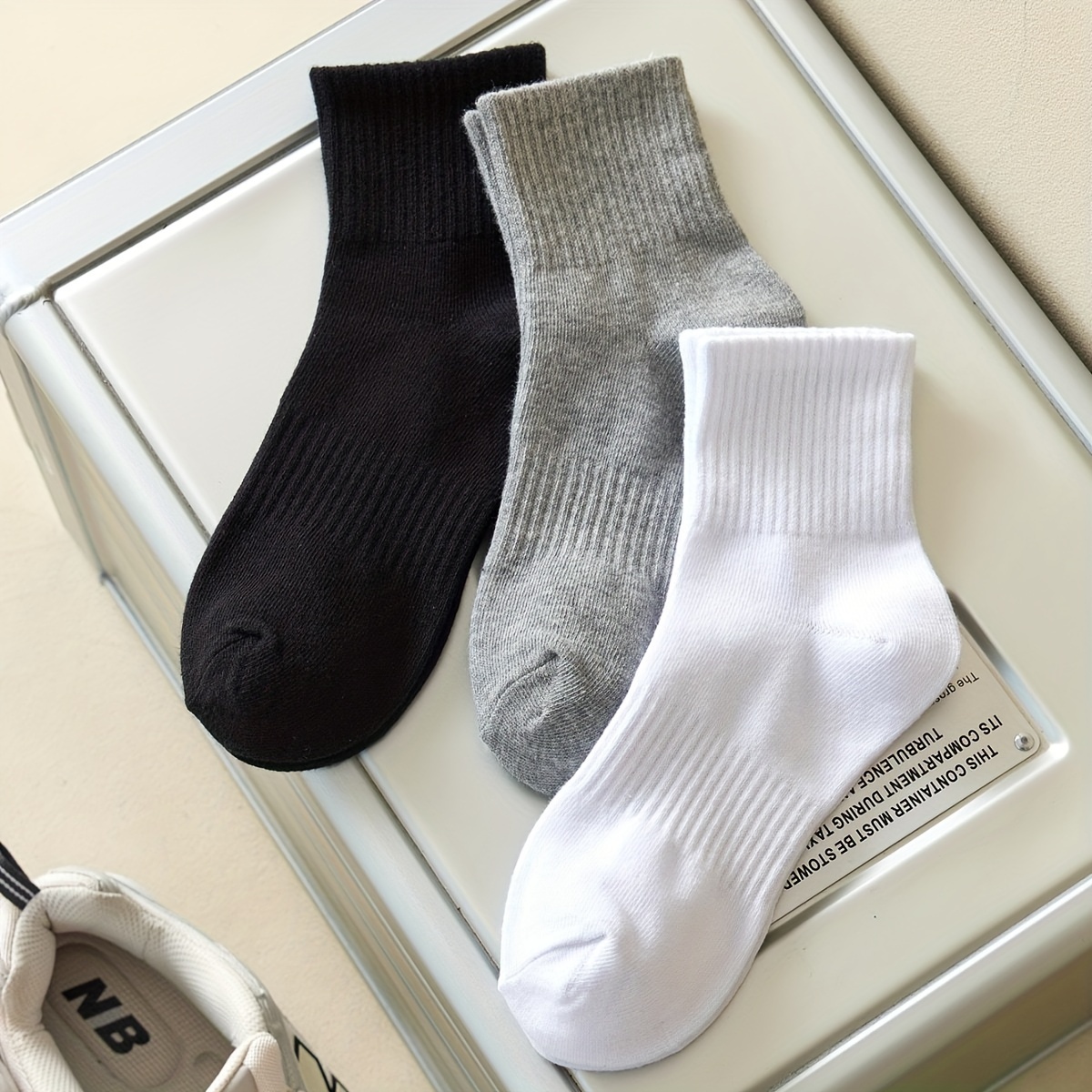 TEMU 3 Pairs Of Black, White, And Gray Casual Sports Women's Ankle Socks