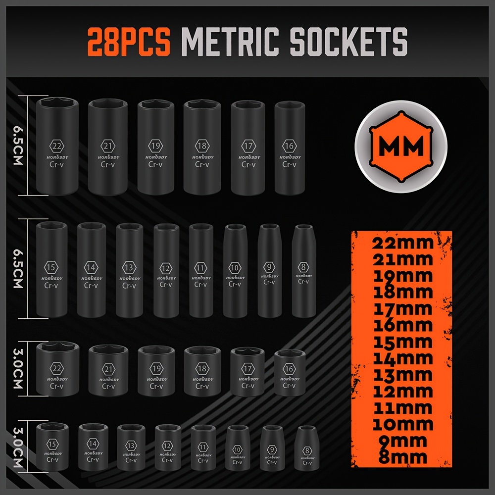 50/56/66pcs Drive Impact Socket Set with Universal Joint