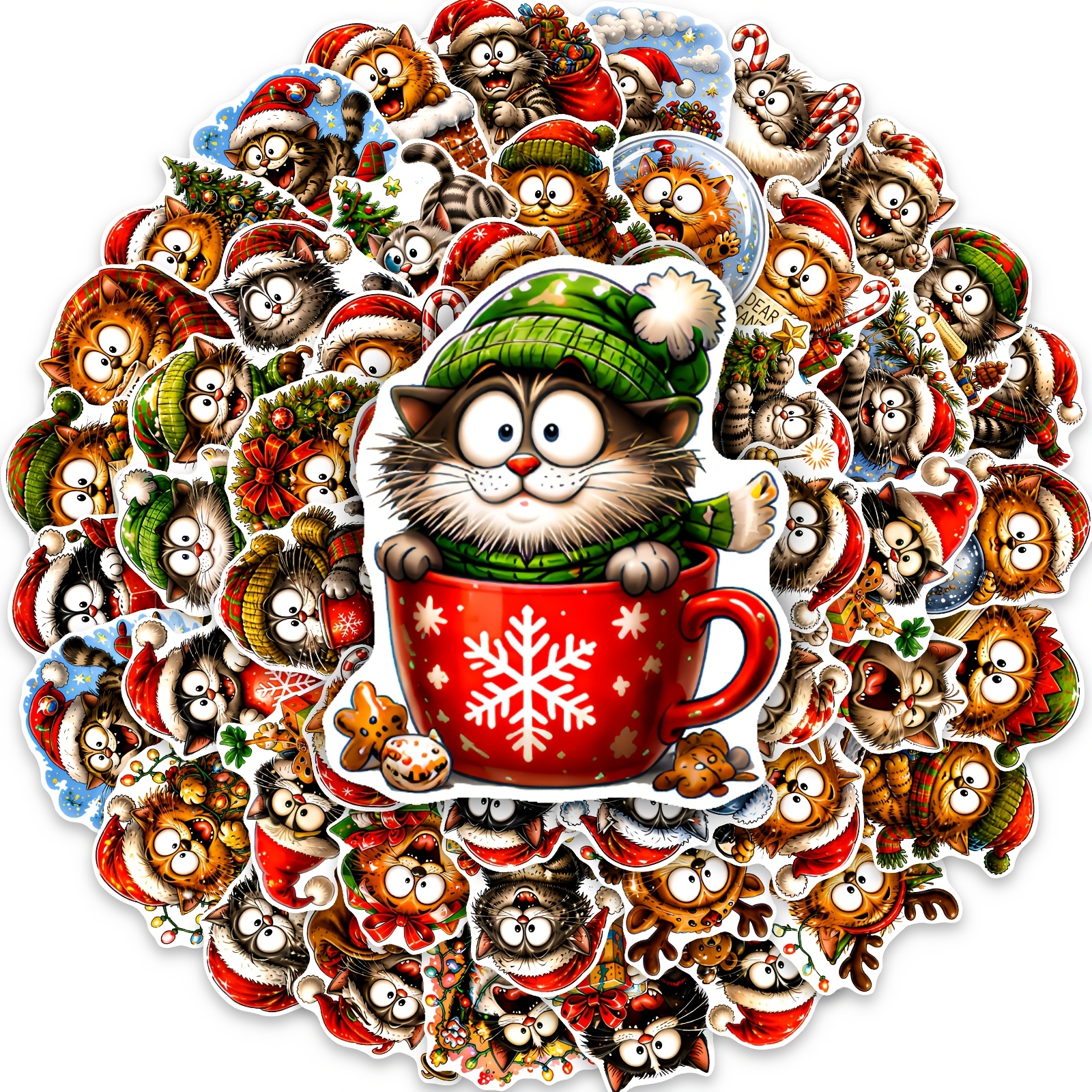 TEMU 50pcs Christmas Naughty Cat Stickers, Cat Christmas Aesthetic Stickers Pack, Decorating Laptop, Water Bottle, Phone, , Journal, Bumper,