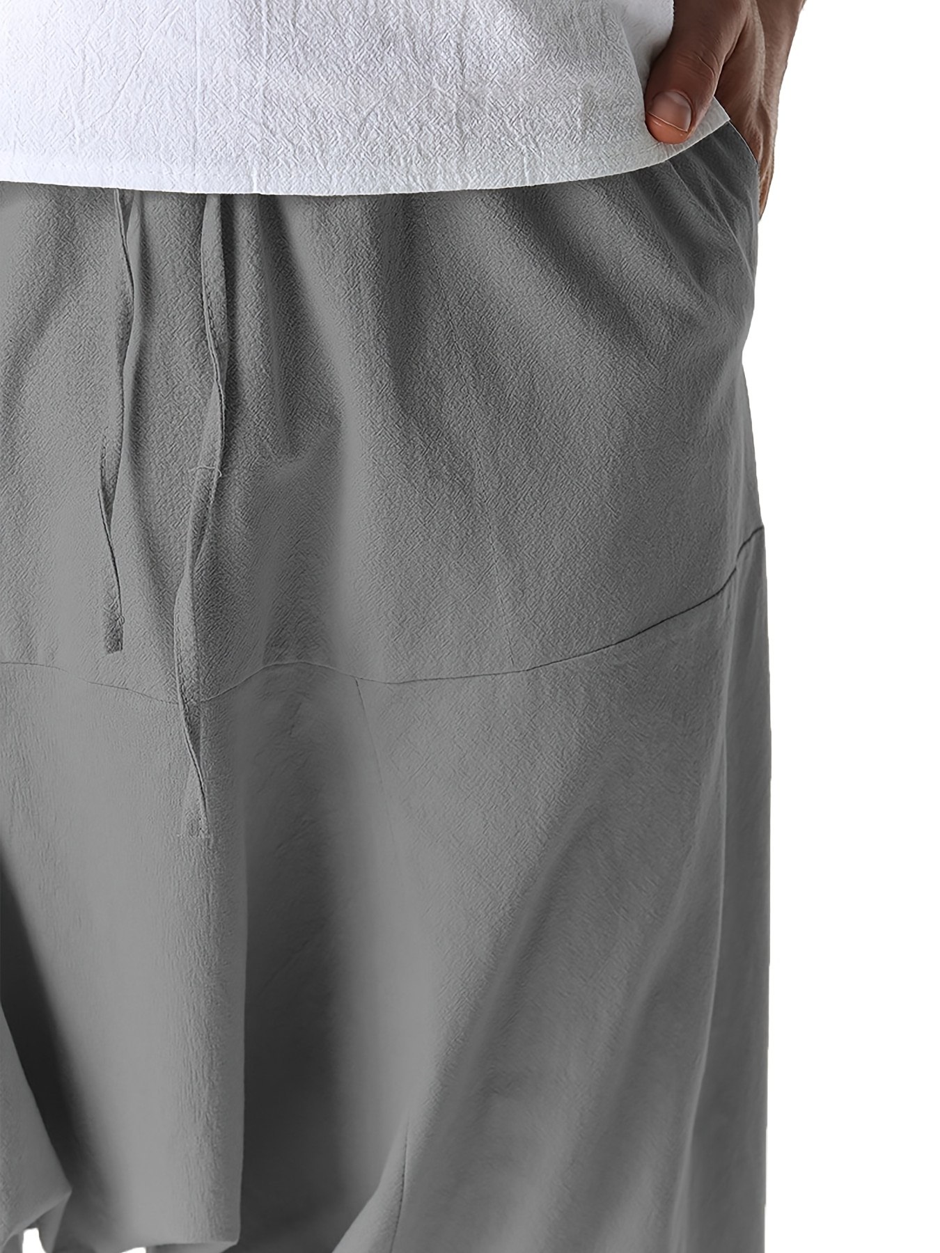 Pantalon Harem Homme Coton Lin Pantalon Harem Homme en Coton et Lin - Taille Oversize à Jambes Larges avec Entrejambe Tombant, Coupe Décontractée Sans Ceinture (S-XXXL) | Tissu Respirant pour Printemps/Automne, Tenue Décontractée et Extérieure | Pantalon Harem Style Bohème à Taille Moyenne pour Homme