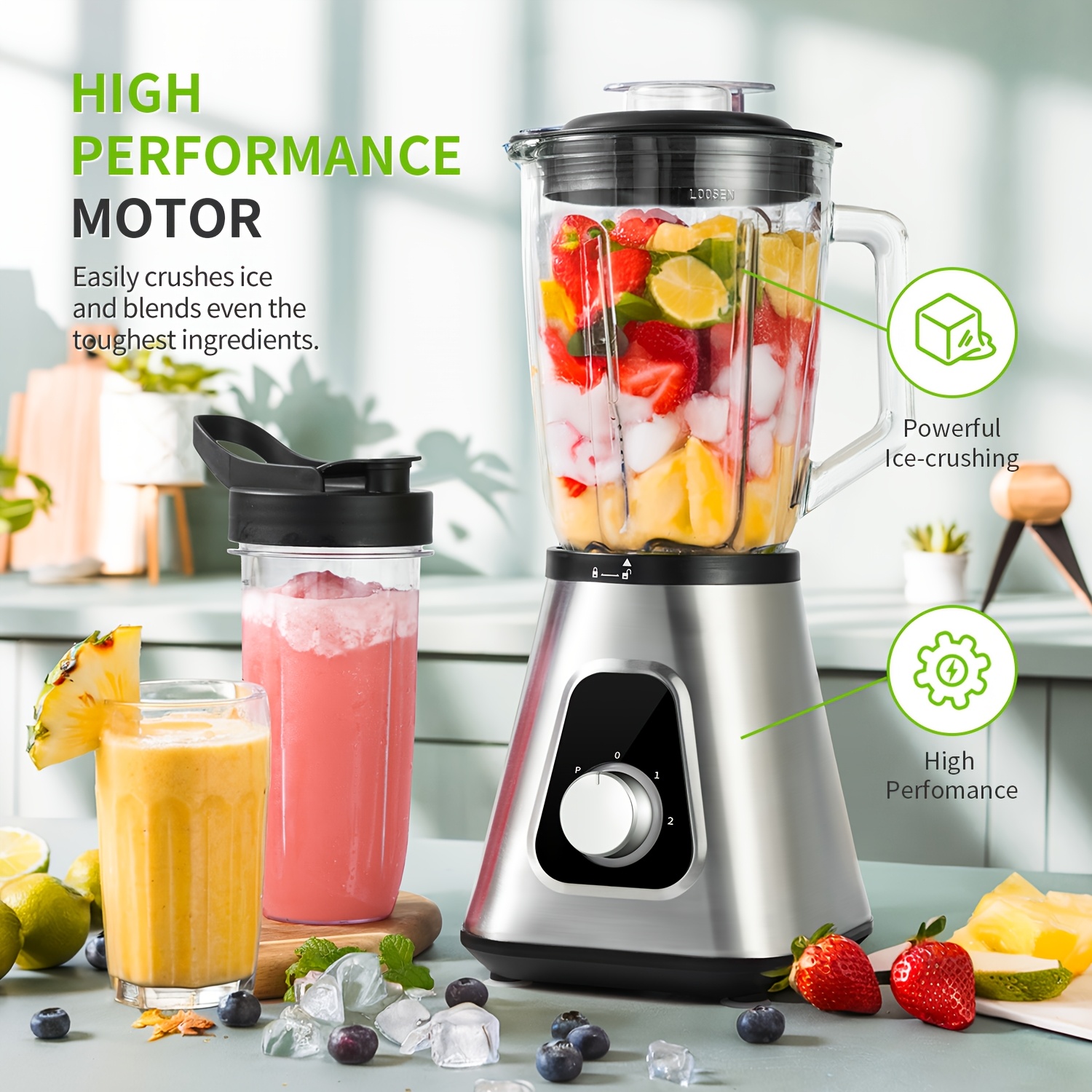 TEMU Shardor Blender Smoothie Maker 2-1 Smoothie Blender Combo, 1.5l Glass Jar Mixer With 650ml Travel Cup, 3-speed Blenders, Jug Blender For