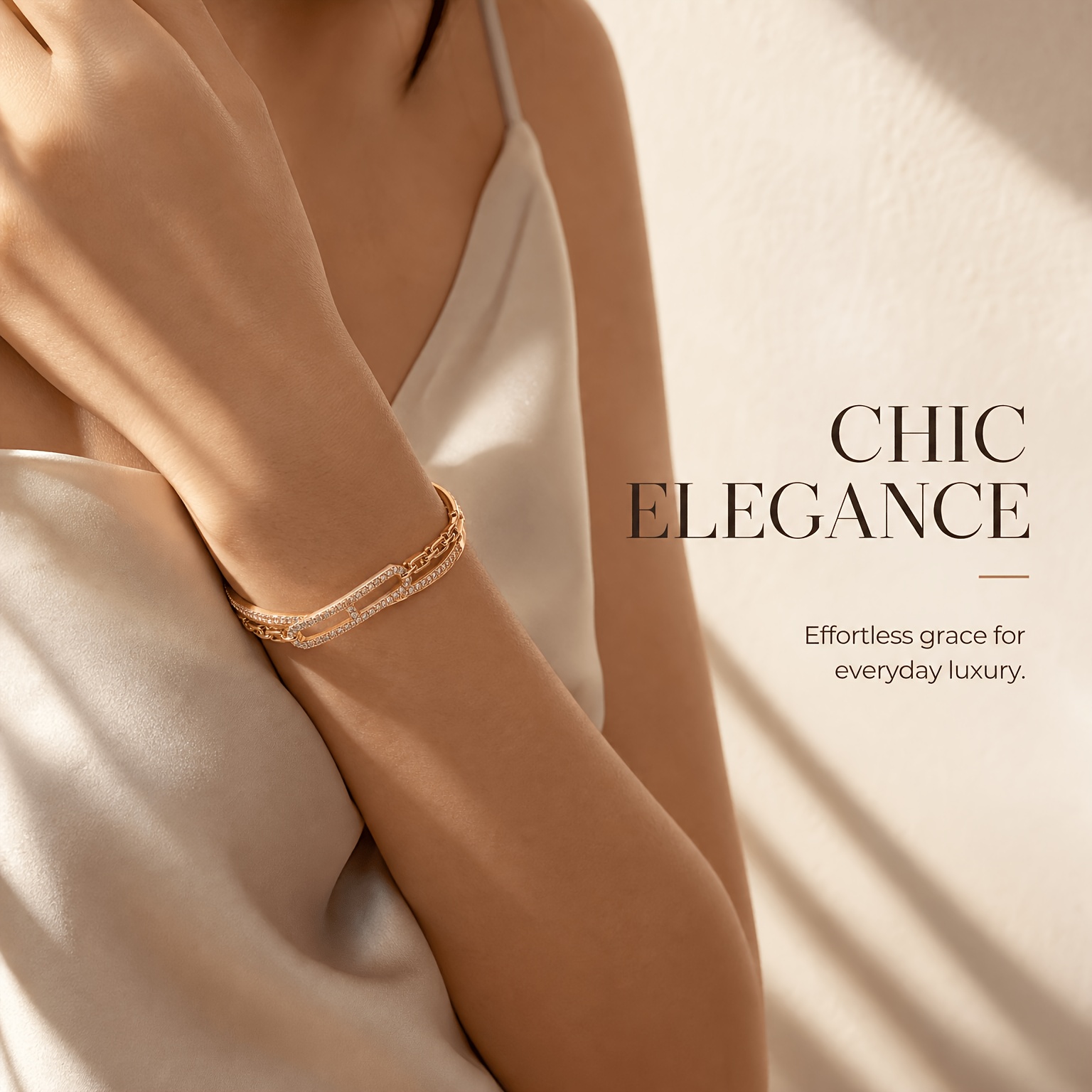 Hollow-out S-link Chain Spliced Zirconia Golden Bracelet