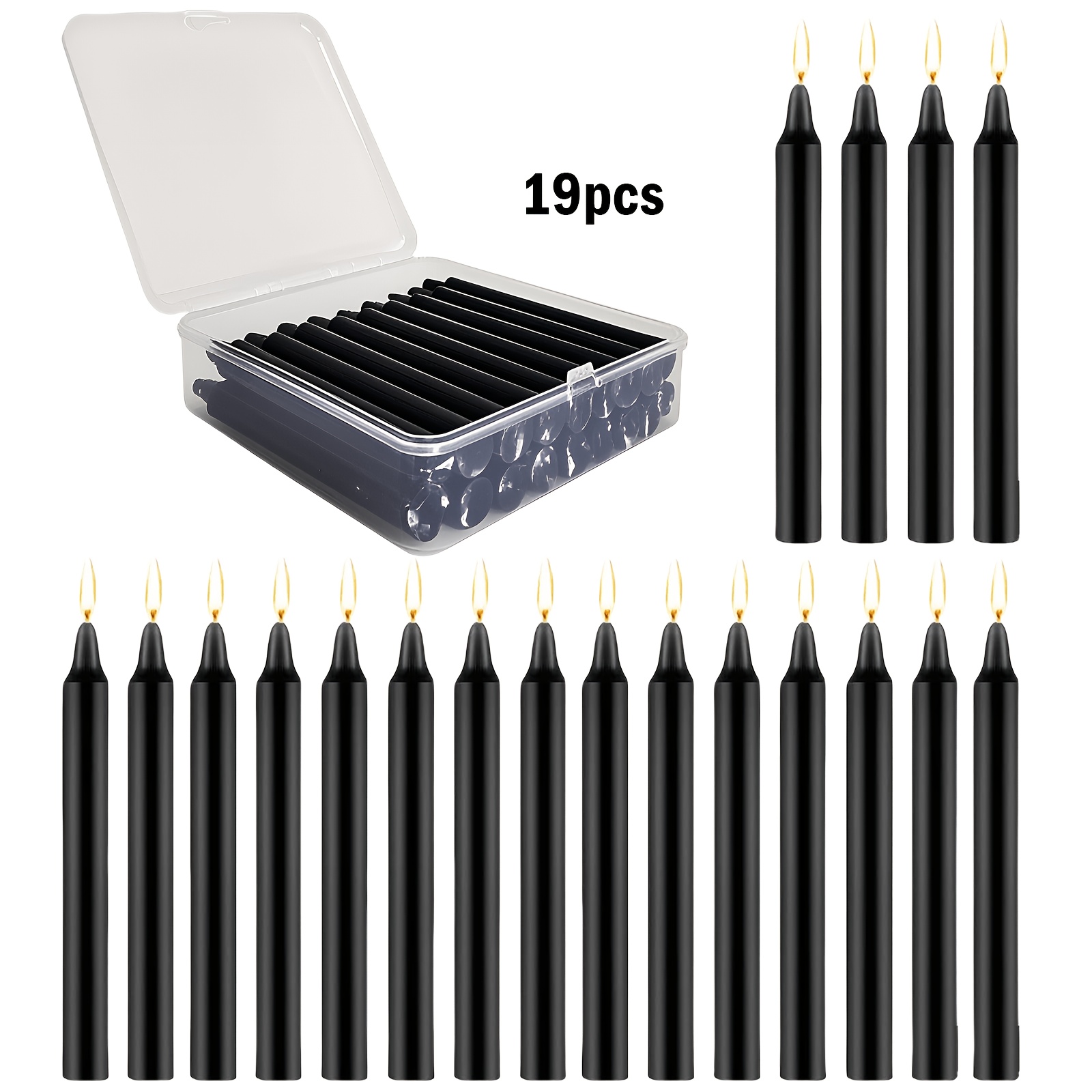19pcs Black Taper Candles 4 Inch High & 0.2 Inch Diameter For Home Decoration, Wedding Decoration, Suitable For Festivals, Celebrations, Celebrations, Garlands, Parties, Gifts
