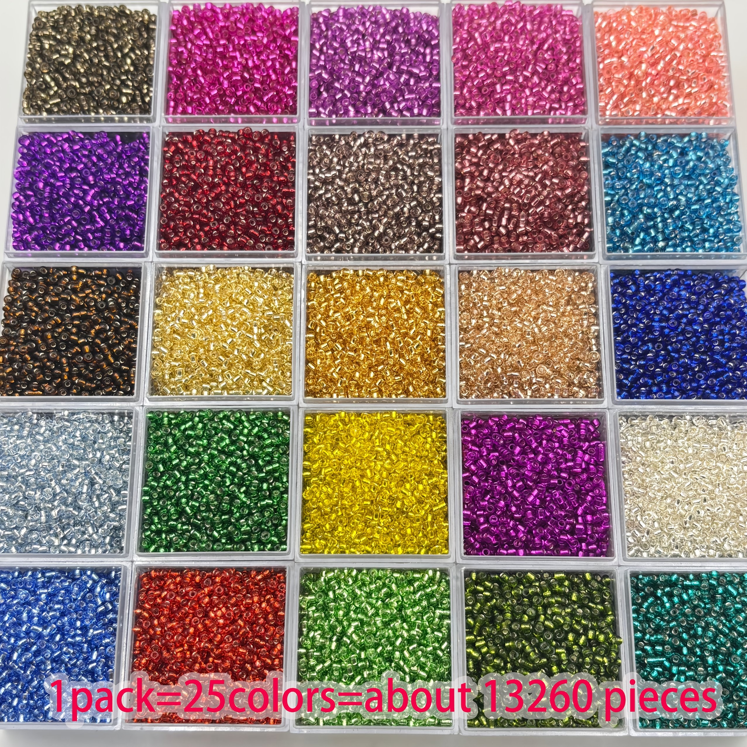 TEMU 13260 Perline di vetro da 2mm, 25 colori vivaci, perline qualit� per creazione gioielli, orecchini fai da te, braccialetti, perline per regali e