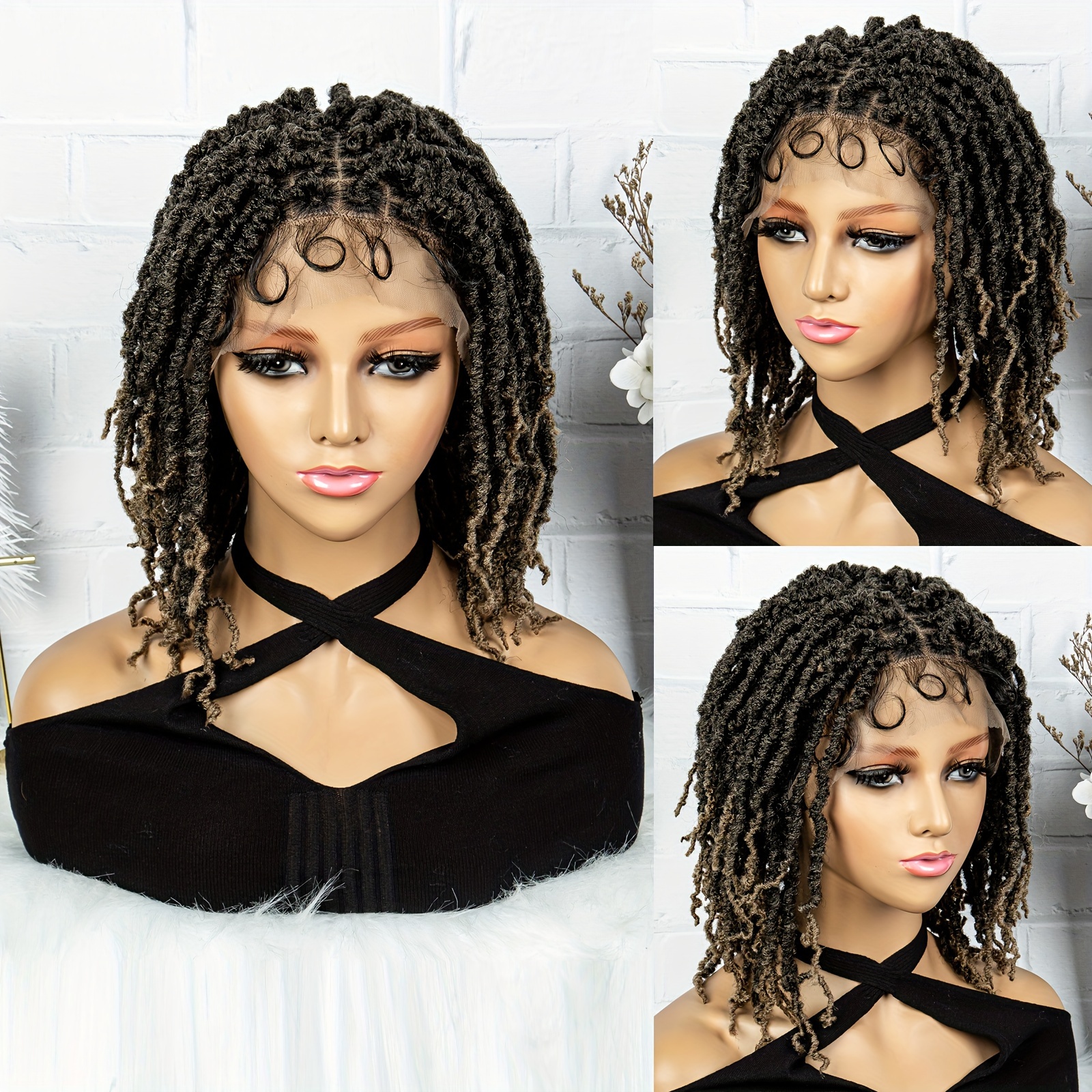 12 Inch Short Dreadlock Wigs For Women Afro Curly Synthetic Braided Wigs  Full Curly Faux Locs Crochet Hair Braiding Wigs