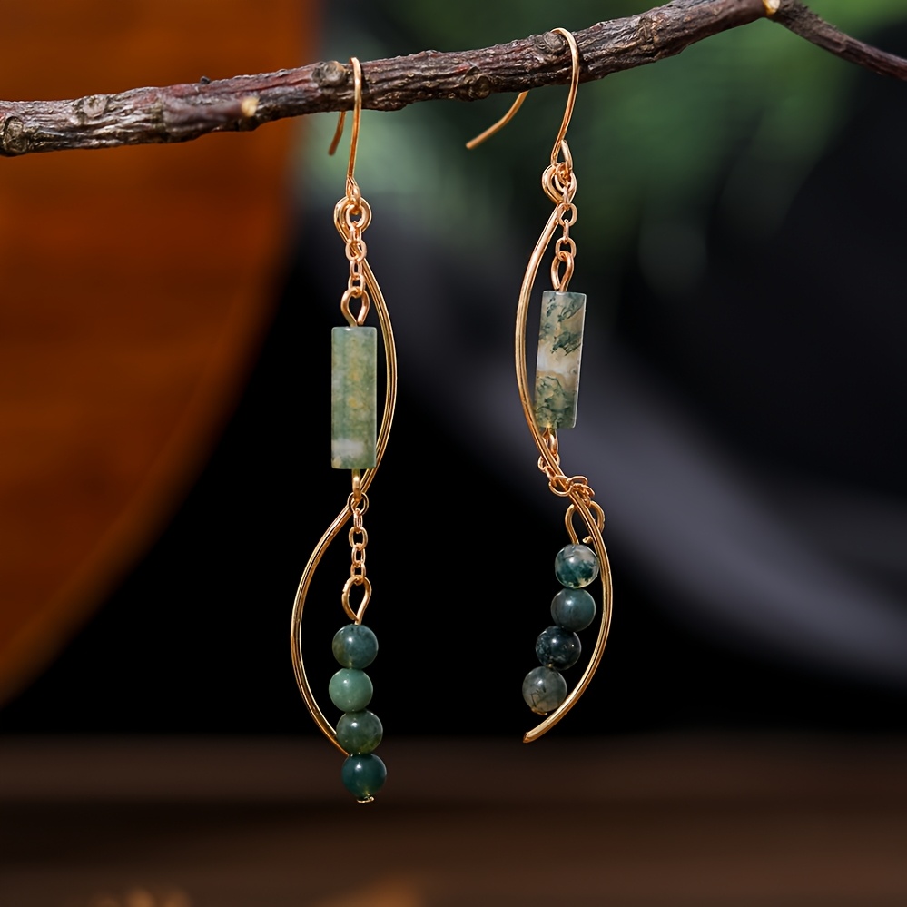 TEMU New Chinese Style Retro Shui Geometric Curved Strip Hand-wrapped Long Women's Earrings Suitable For Gifting Niche Ancient Style Gift Daily
