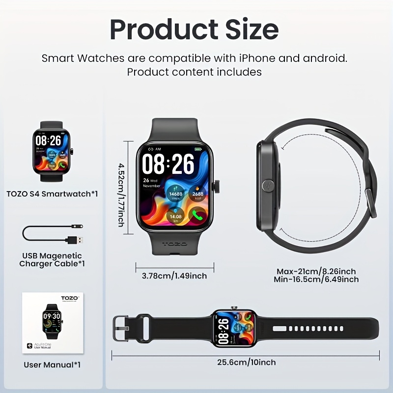 Smartwatch, Men's and Women's Fitness Tracker With Sleep Monitor, 100+ Exercise Modes, USB Charging, Android and iPhone Compatible - Image 5