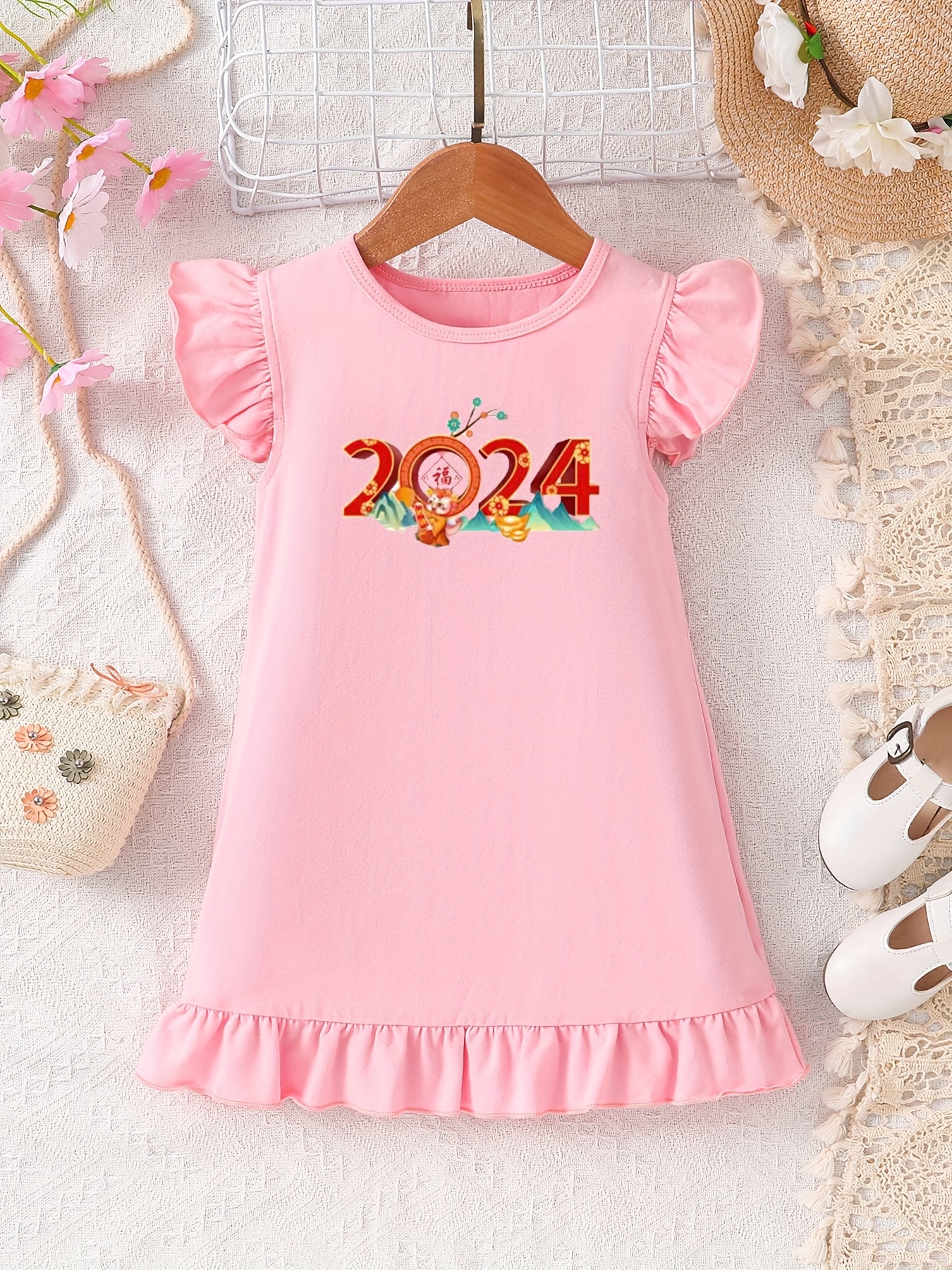2024 Pink Short Sleeve Square Collar Kawaii Dress Summer Black