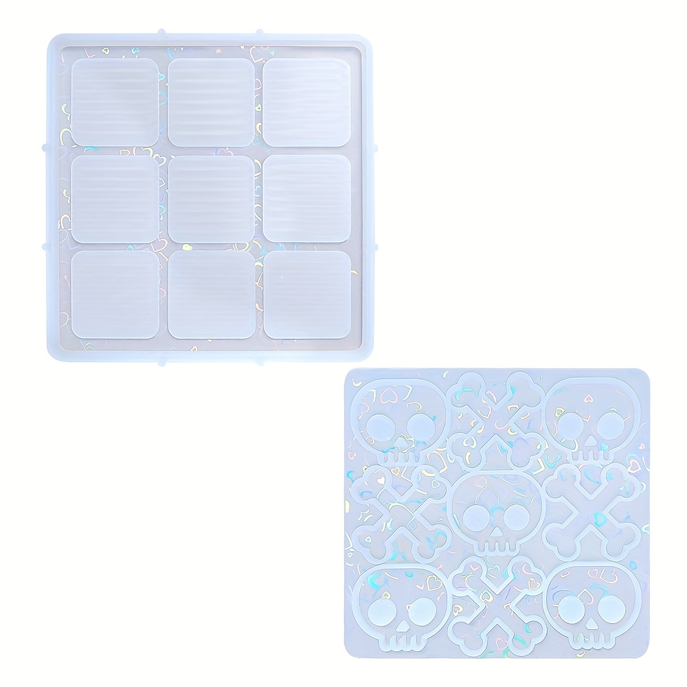 E-shop 1 Set Halloween Totenkopf Kreuz Tic Tac Toe Holographische Silikonform, Silikonform für Nichts Kreuz Spielbrett, Gießharzform für Spiele,
