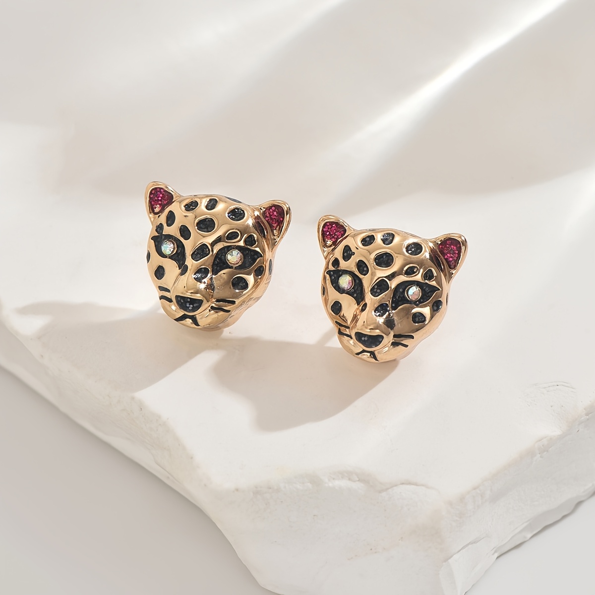 TEMU Plated Leopard Head Stud Earrings - Bohemian Retro 3 Ear Suitable For Weddings, Parties, Music Festivals, Valentine' Day Gifts, Wear, For