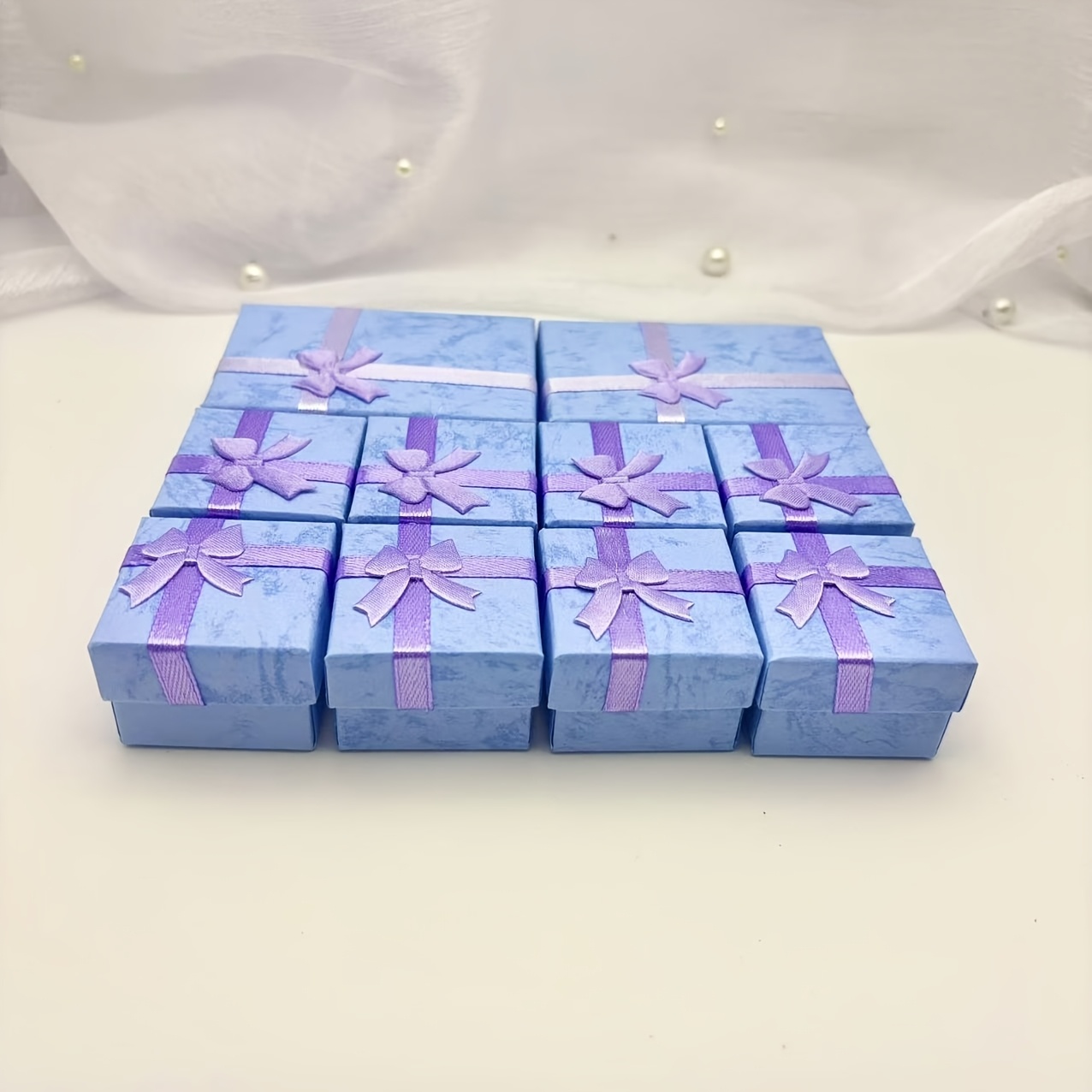 Image of A Set Of 10 Ring, Earring And Necklace Storage Boxes With Bow Decorations, Suitable For Christmas, Halloween, Valentine's Day And Other Festival Gift Boxes The Storage Of Different Jewelry