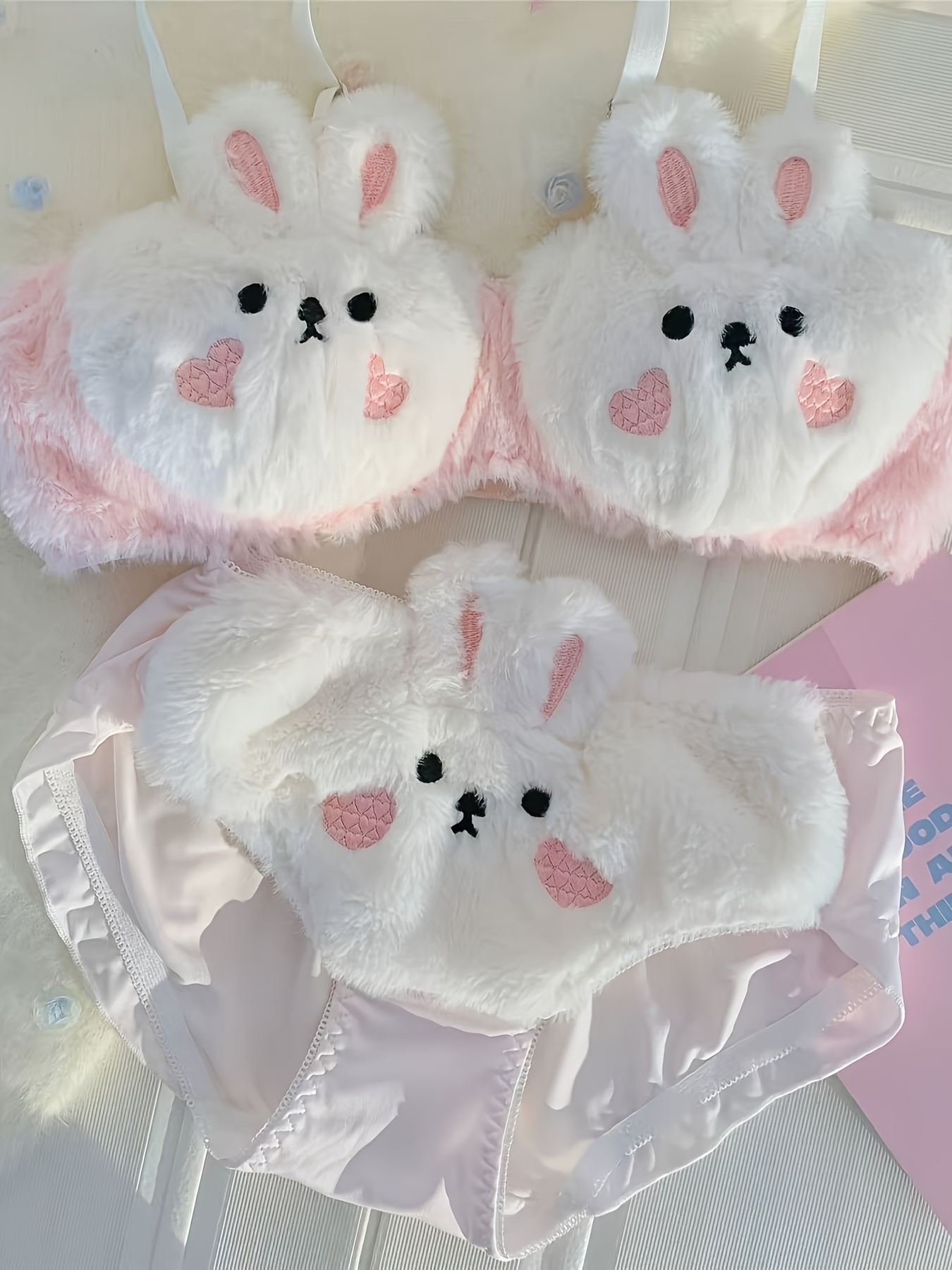 cute cartoon bunny plush lingerie set comfortable and stylish bra and panty with seamless design and chest pad Product details 1