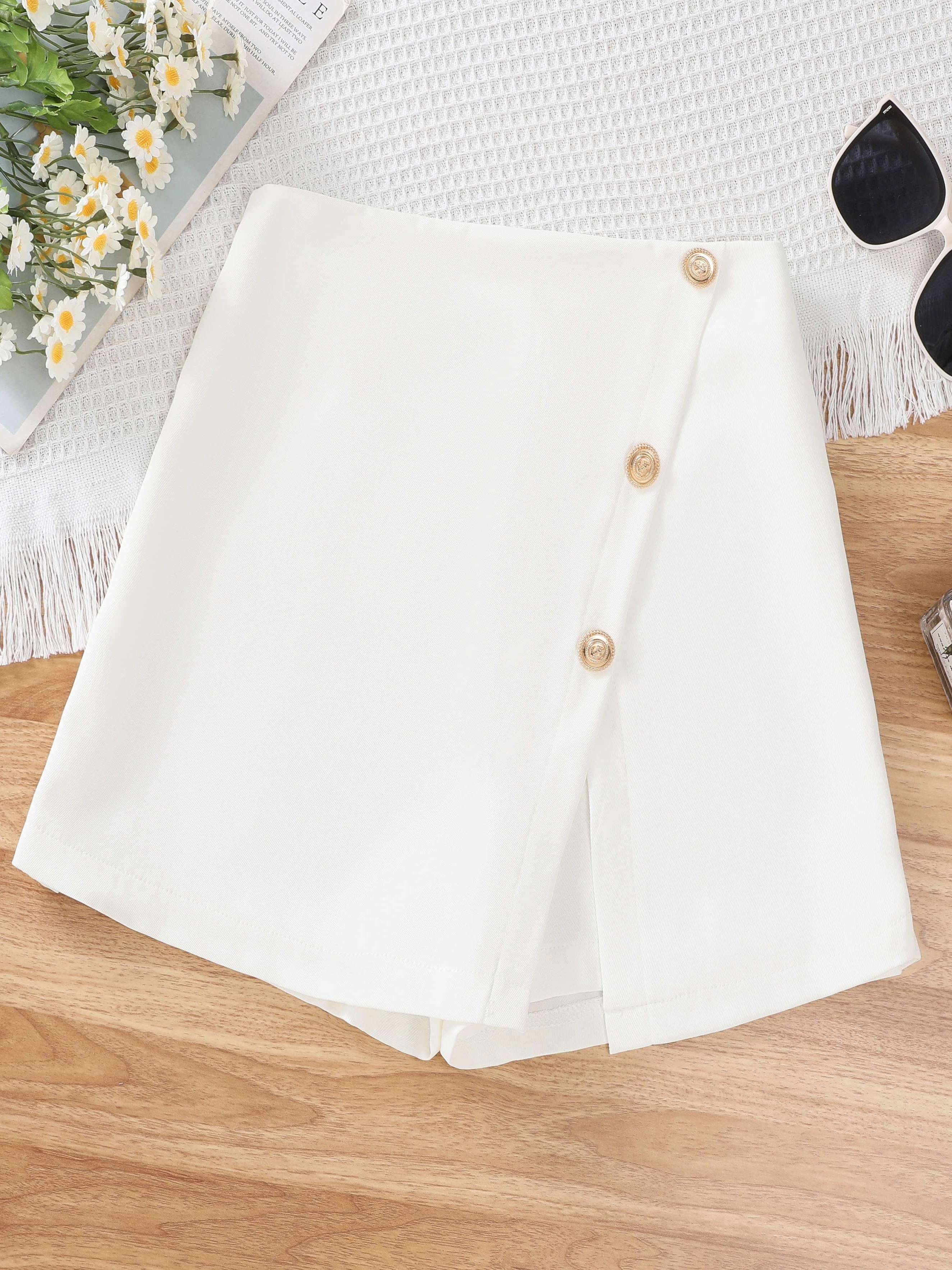 Zip Back Solid Skorts High Waist Elegant Button Front Summer - Temu