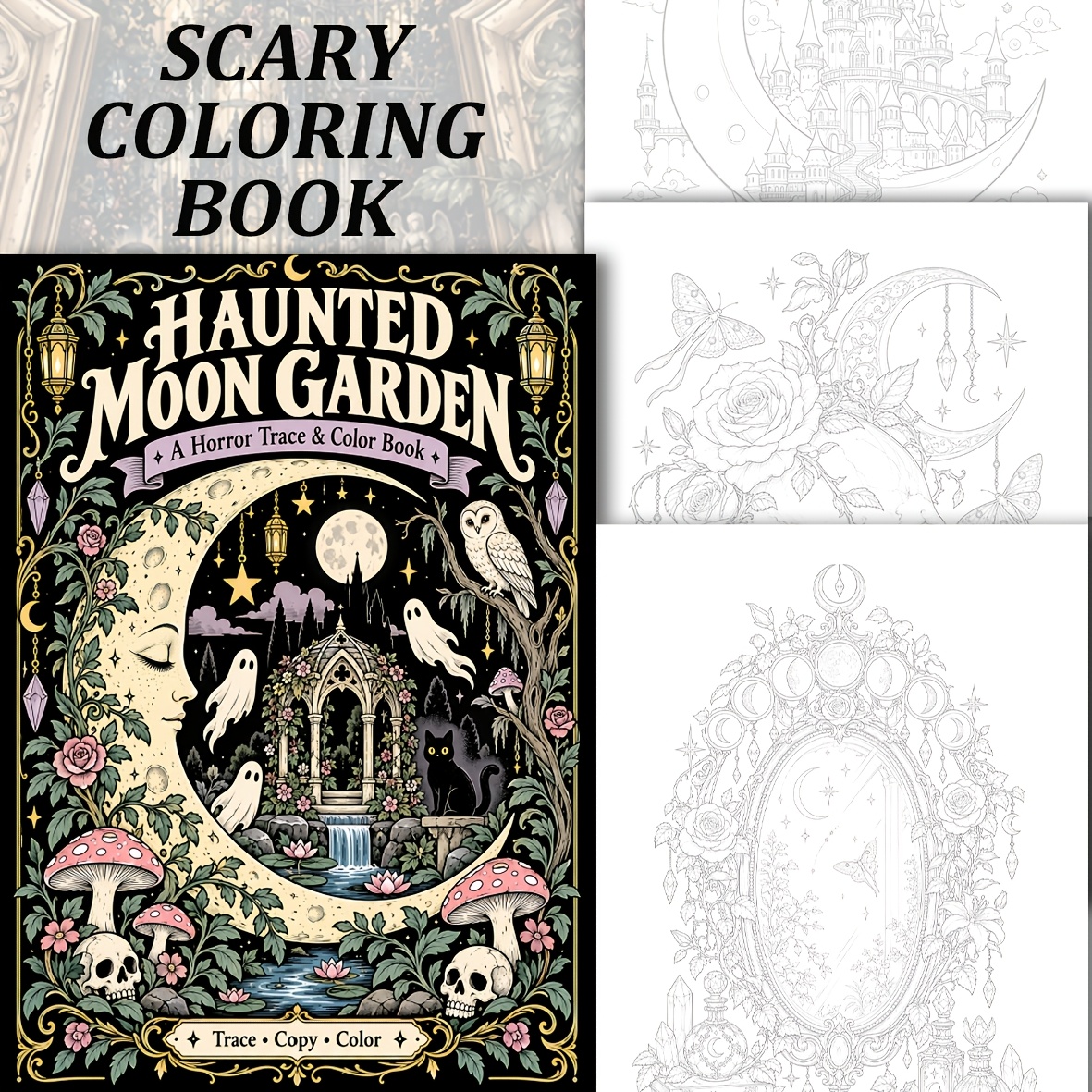 TEMU Star And Moon Garden Tracing And Coloring Book, Featuring A Full Of Atmosphere Vintage Elegant Hand-painted Style. The Entire Book Contains