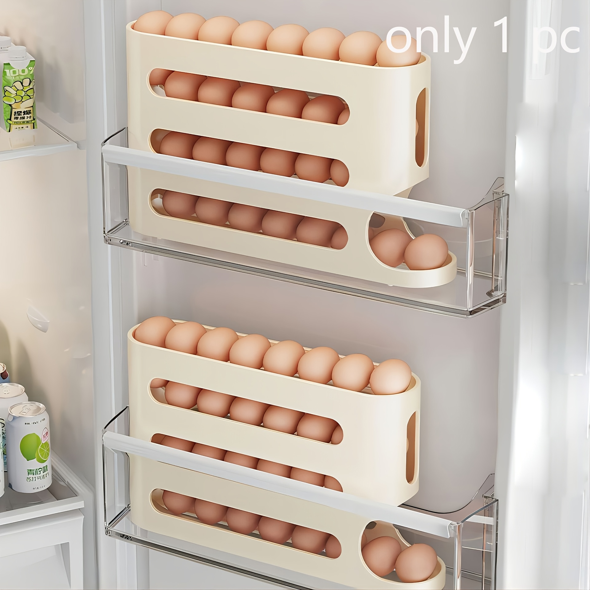 1pc Space-Saving Egg Storage Organizer with Automatic Rolling Eggs - Heavy-Duty Refrigerator Egg Box, No Assembly Needed, Fits Side Door/Shelf - Ideal for Home, Kitchen, or Commercial Use, Kitchen Organization, Compact Design, Sturdy Construction, Busy Households