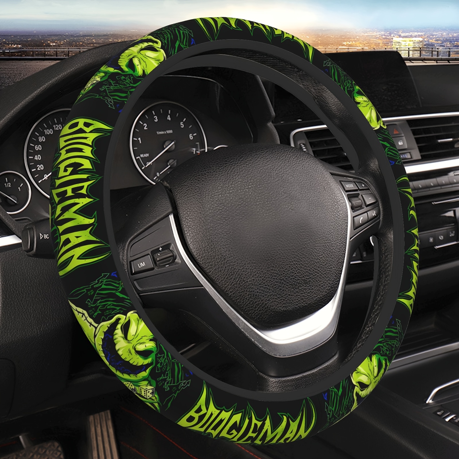 TEMU Halloween Steering Wheel Cover Thickened Neoprene Universal 15 Inch Men's And Women' Accessories For Sedans Suvs, Etc. Halloween Car Interior