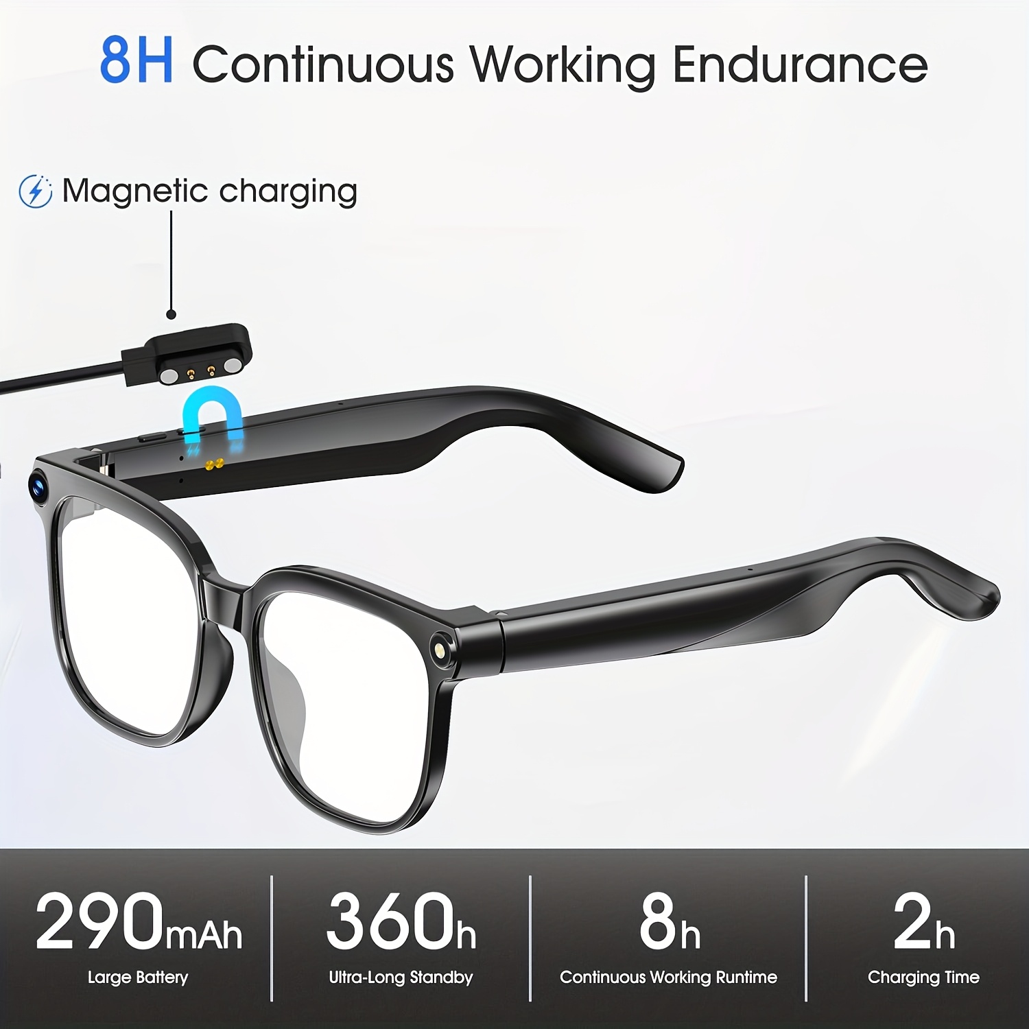 Smart Glasses with Camera, Ai Smart Glasses with Real-Time Translation /Object Recognition, Smart Camera Glasses with 8MP Recording, Support ChatGPT/Doubao AI Assistant, Bluetooth/WiFi High-speed Transfer, TR90 Material/290mAh Long Battery Life, HD