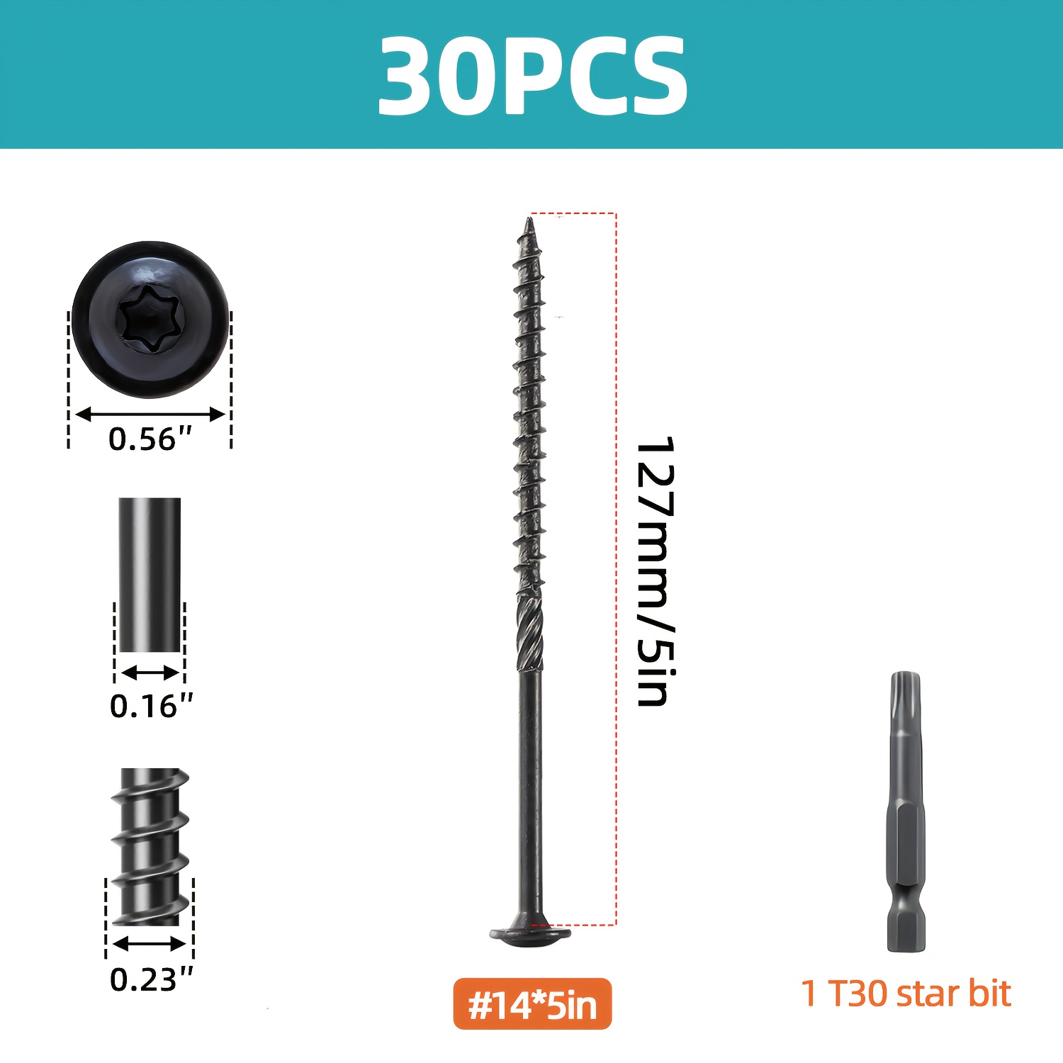 TEMU 30pcs Of # 14 Heavy-duty Black Modified Truss Washer Head Bolts, Suitable For Wooden - Self-locking, Corrosion-resistant