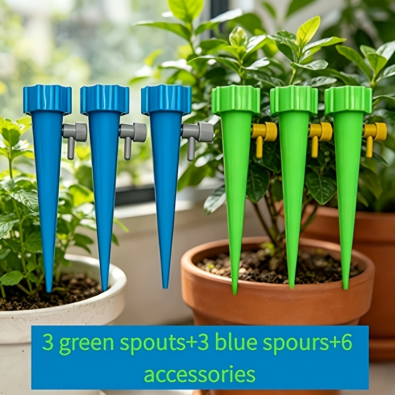 TEMU 12pcs Polypropylene Water Absorber Set (3pcs And 3pcs Blue Containers And 6pcs Droppers) - Used For Managing Drip Irrigation Systems, Automatic