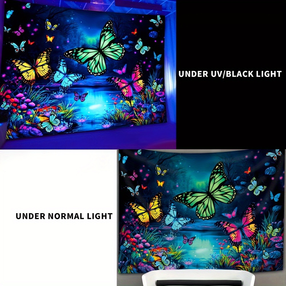 Pond Butterfly Uv Black Light Tapestry Fluorescent Wall Decor_voghion.com