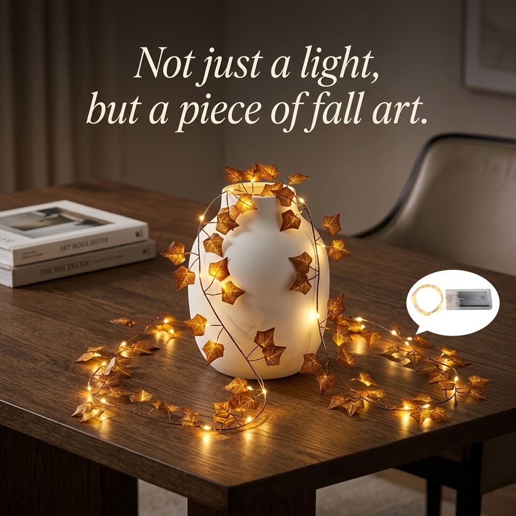 TEMU 2pcs (set) Simulation Autumn Ivy Vine Led String Lights [86.7 Inches Autumn-colored Vine And Led String Lights] Warm White Led Lighting