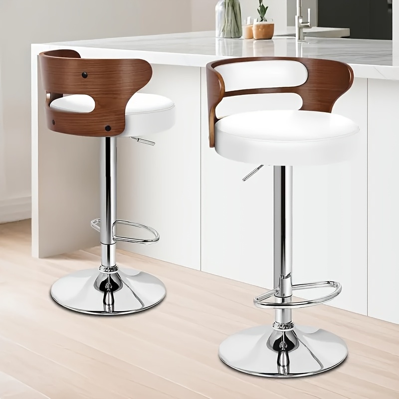 Modern Swivel Bentwood Bar Stools - Adjustable PU Leather Chairs