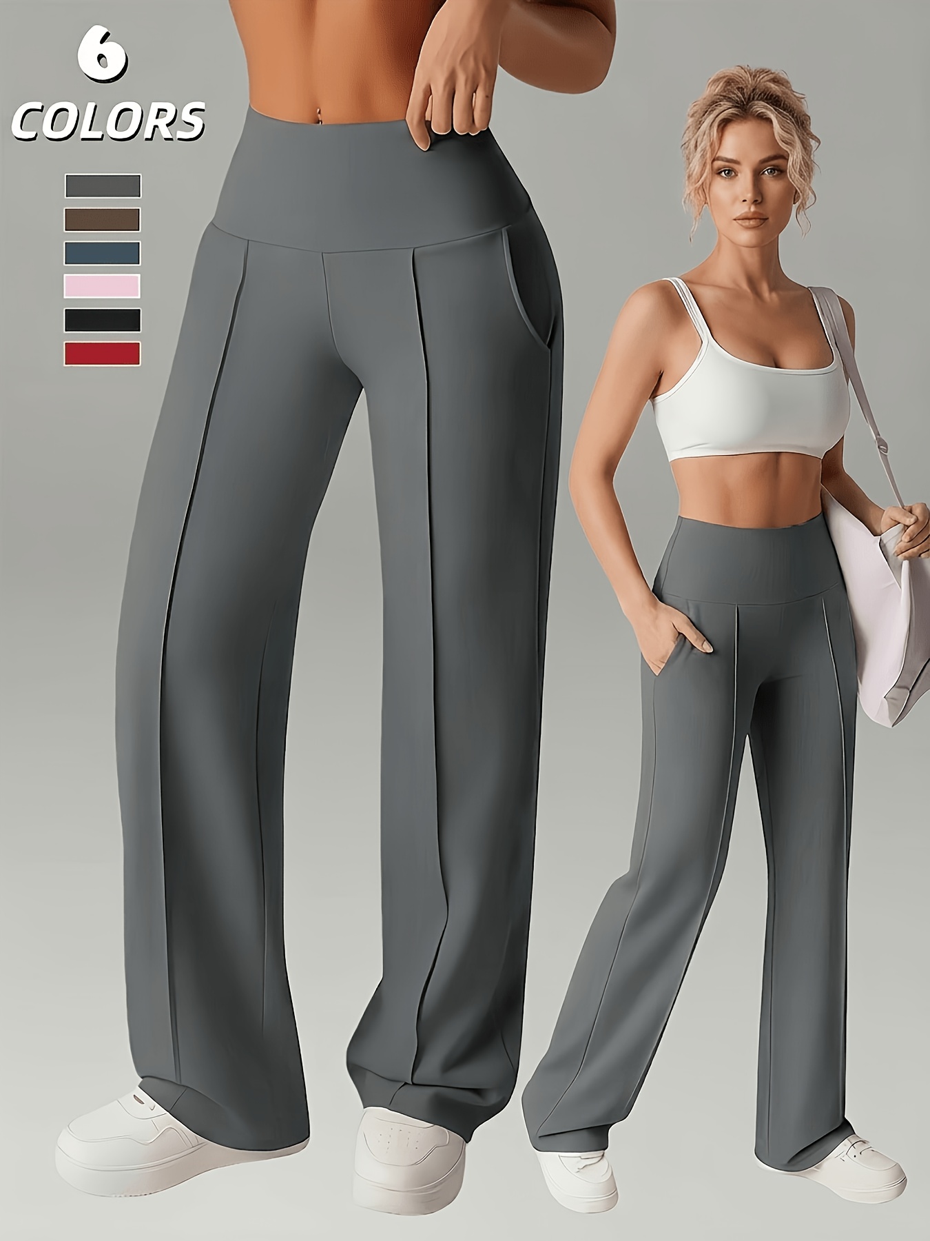 womens leggings 1pc straight wide leg pants quick dry pants with pockets commuter friendly trousers stretch pants high waist tights   flared skinny pants