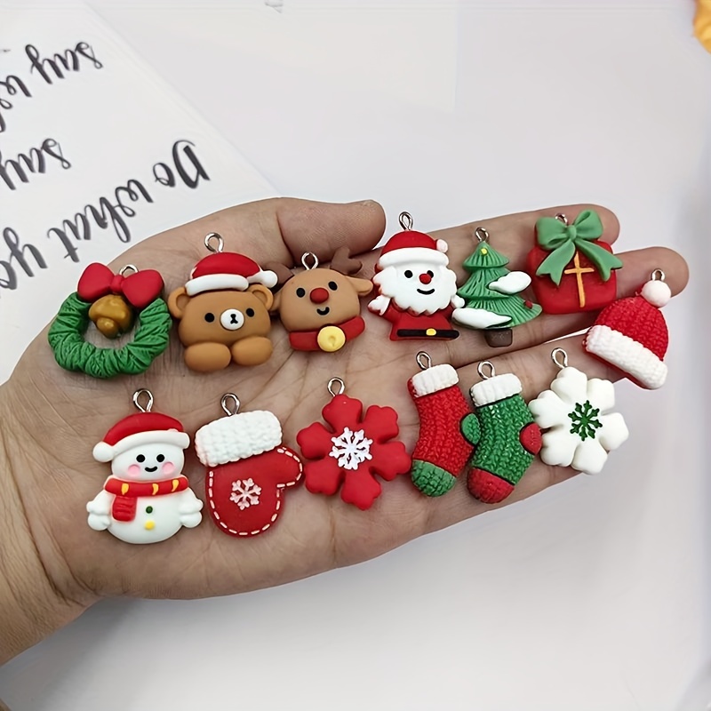 

10pcs Christmas Charm Pendants For Crafting, Resin Santa Claus, Reindeer, Snowman, , Stocking, Tree, Hat Party Themed Decorations For Earrings, Keychains