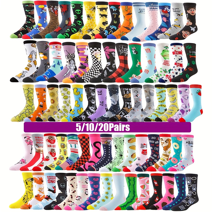 

5/10/20 Pairs Random Socks For Men Women Winter Long Socks Candy Oil Painting Animals Funny Novelty Socks