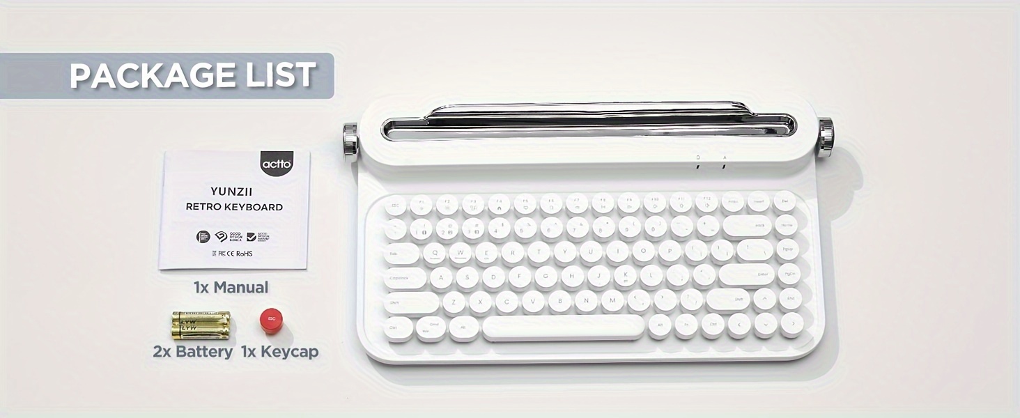  white wireless bt typewriter retro aesthetic keyboard with integrated stand for multi device details 2