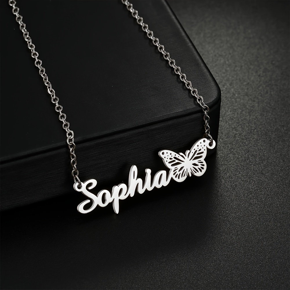 

Personalized Butterfly Name Pendant Necklace For Women - Elegant Simple Design, Stainless Steel, Jewelry, Perfect Gift For Her, Daily Wear & Gift Giving - No Plating, No Mosaic