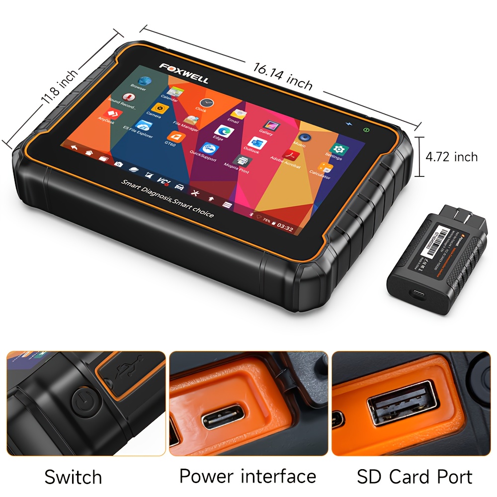 Foxwell GT60 BT Wireless Automotive Bi-directional Diagnostic Scanner Full System OBD2 Code Reader, Vehicle Analyzer with 24+ Reset Functions, DPF, SAS, Gearbox Matching, Sunroof Initialization & ABS