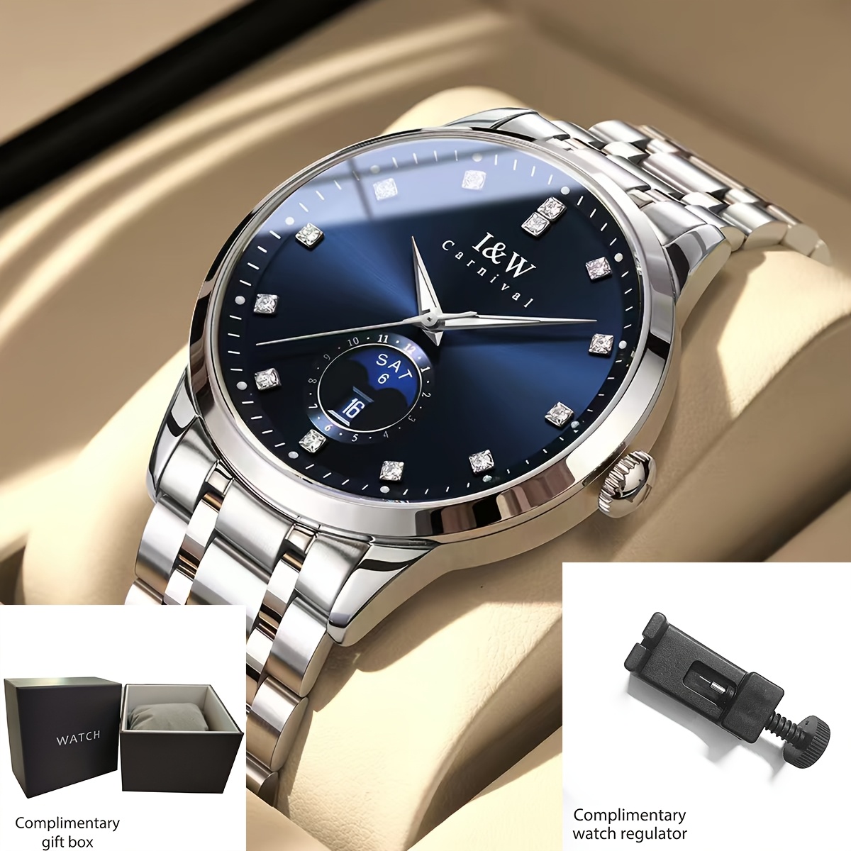 [i&w Carnival] Luxury Brand Water-resistant Men's Mechanical Watch, Automatic Winding Casual Sports Wristwatch, Synthetic Sapphire Wristwatch, Festival Gift