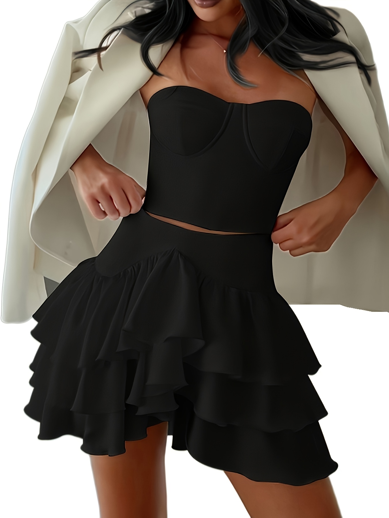elegant womens shoulder mini dress solid color ruffles - Temu Mauritius