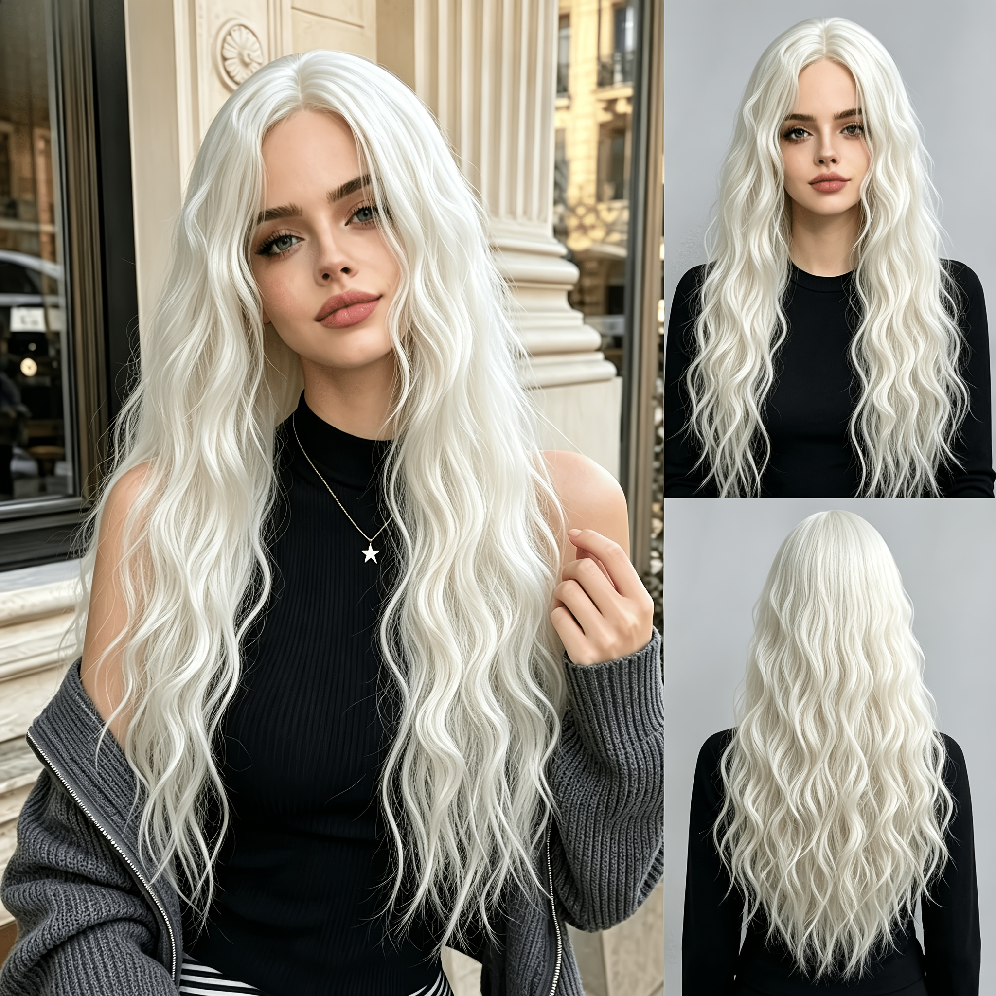 TEMU 24-Inch Lange Watergolf Pruik, Middelste Paar Volumineuze Golven Hittebestendige Haarvezel, Dames Halloween Cosplay Dagelijkse Party Pruik,