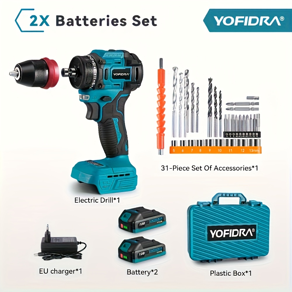 Image of Brushless Electric Drill Screwdriver, 21+2 Torque 10mm High- Impact Drill Power Tool, 24 Gears Adjustable, Suitable For Furniture, Industrial Power Tools