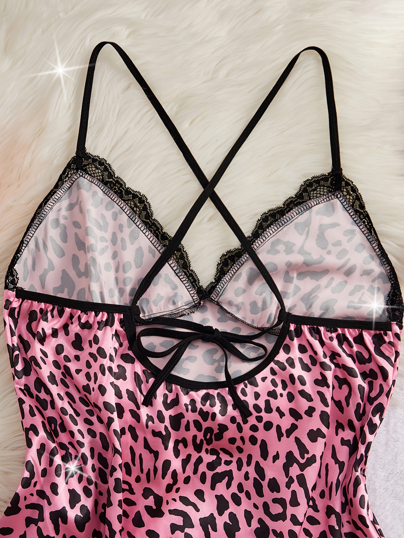 Women'S Leopard Print Satin Nightgown - Sexy V-Neck, Asymmetrical Hem with Tie Detail, Sleeveless Sleepwear for Spring/Summer/Fall, Adult, Leopard Print Nightgown