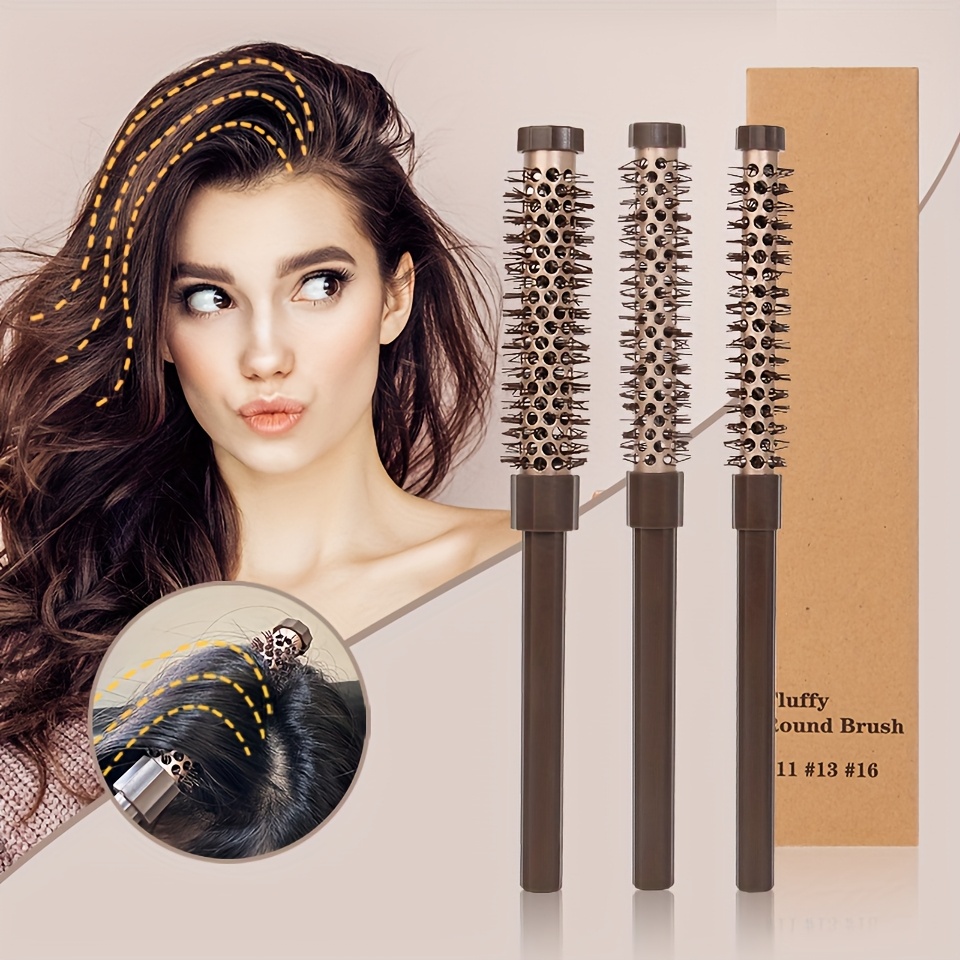 

3pcs Round Barrel Hair Brush Set, Ceramic Coated, Nylon Bristles, Abs Plastic Handle, 11#, 13#, 16# For Blow-drying, Curling, Styling, Heat Resistant, For All Hair Types