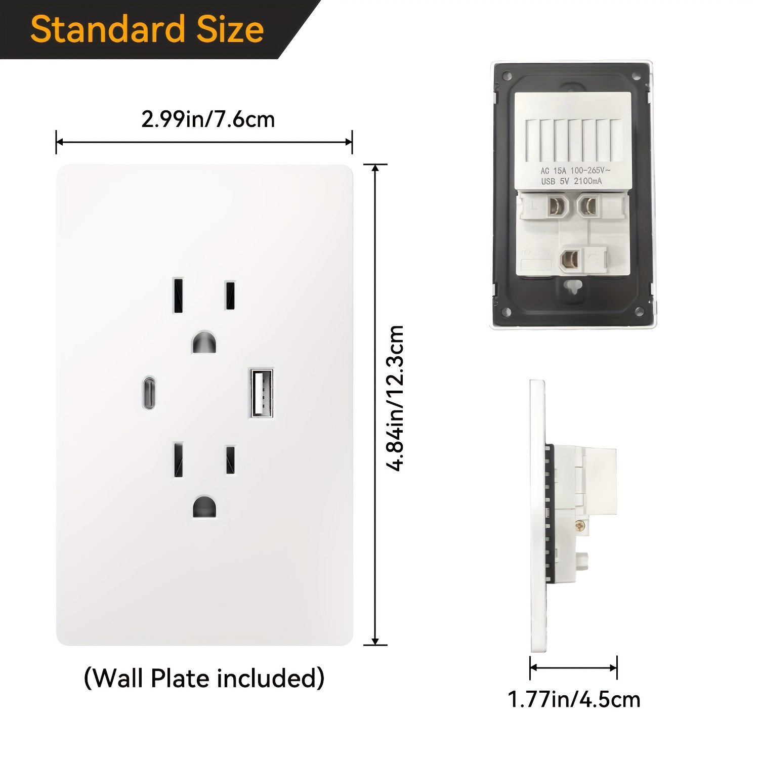 

Outlet Usb A/c , 15a Receptacle Charger , Retardant, 110v-130v, - Installation, Compatible Iphone/ipad/lg/htc - & Use (1-)