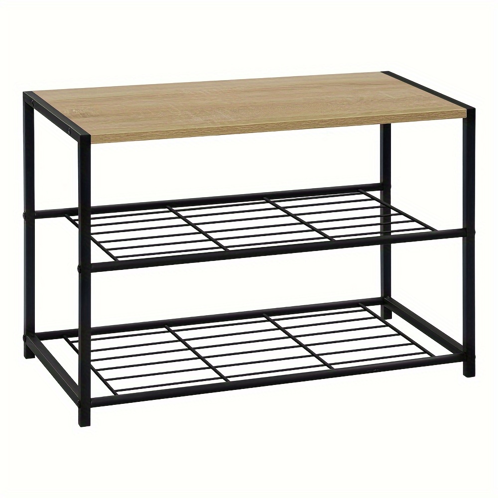 Image of 1pc Shoe Bench Shoe Rack With Seat Bathroom Shelf Shoe Storage Shoe Chest Of Drawers Shoe Stand Organizer Bench With 2 Shelves For . 6 Pairs Of Shoes, Wood Metal