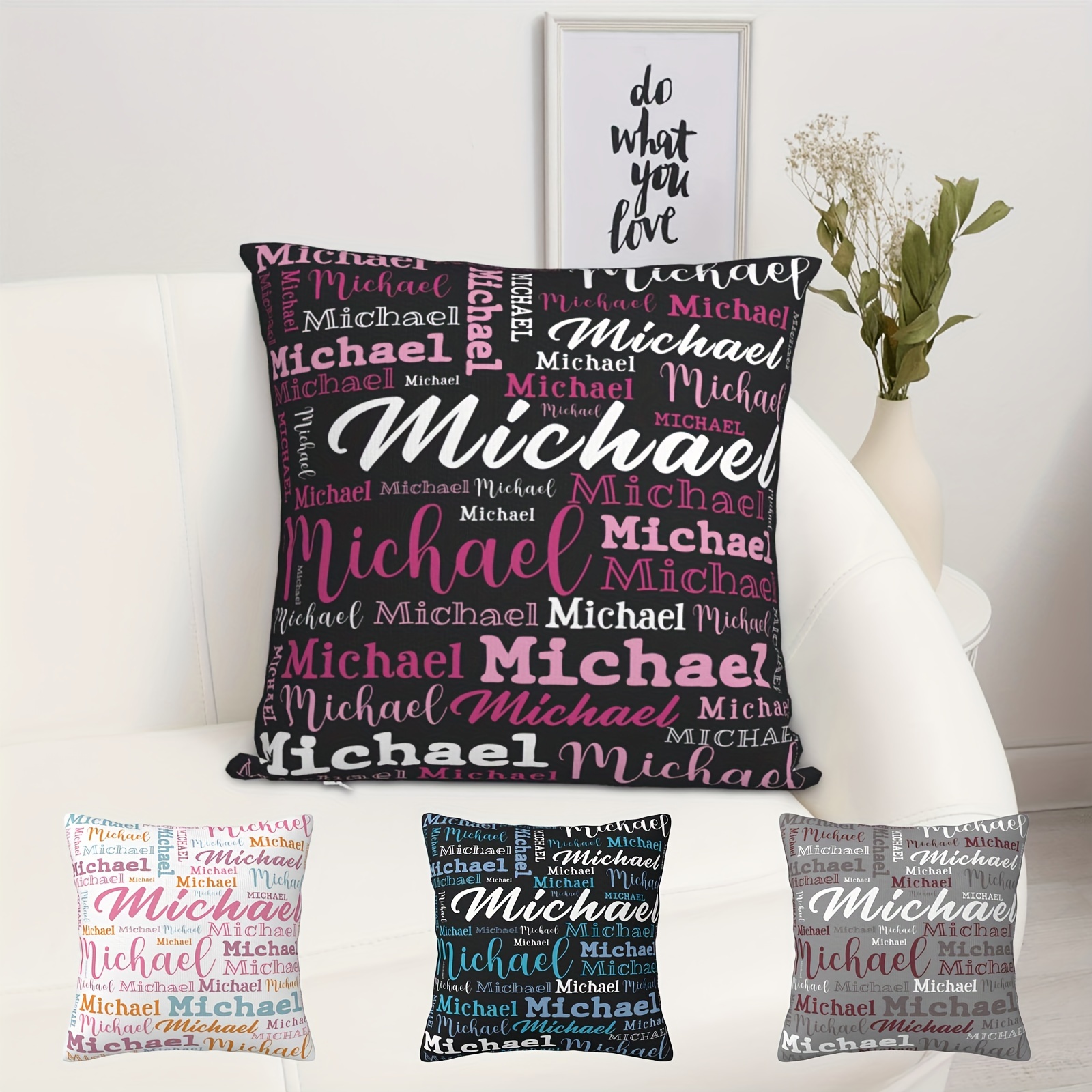 

Personalized 18"x18" Name Pillow Cover - Custom For Sofa & Bed, Perfect Gift For Mom On Christmas, Birthday, Housewarming - Machine Washable Polyester With Zip Closure